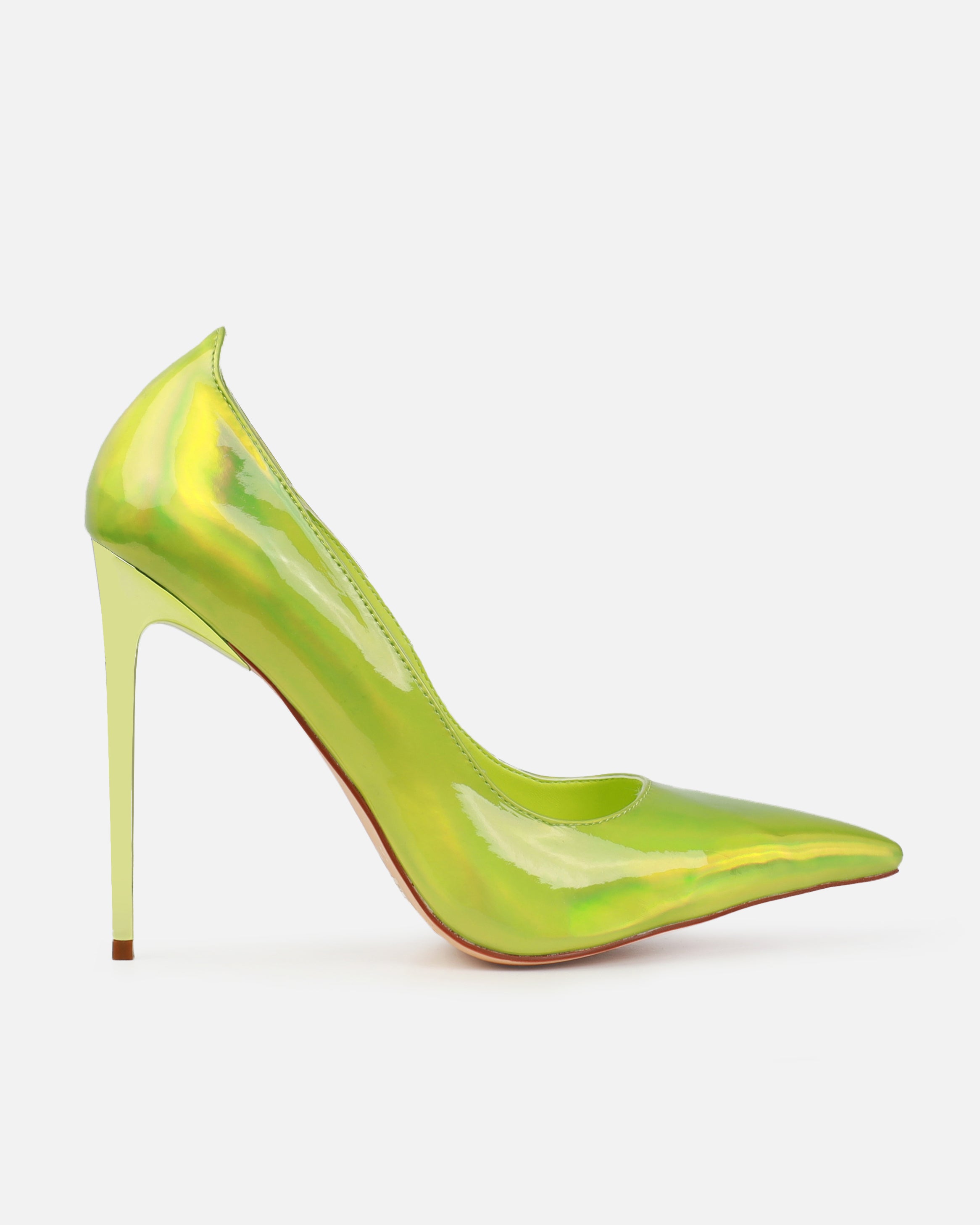 Agathia Lime Holographic Stiletto Court Heels | SIMMI London