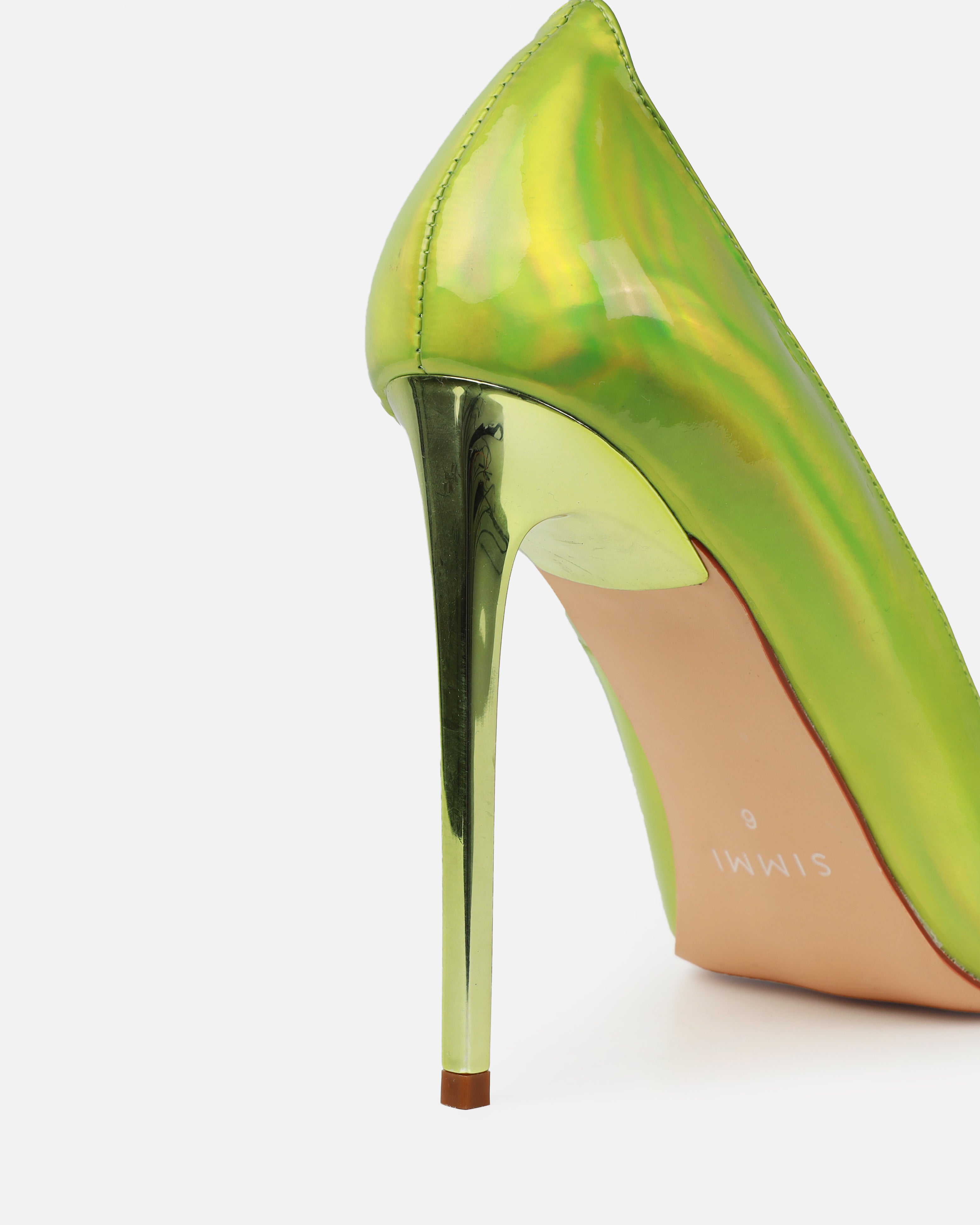 Agathia Lime Holographic Stiletto Court Heels | SIMMI London