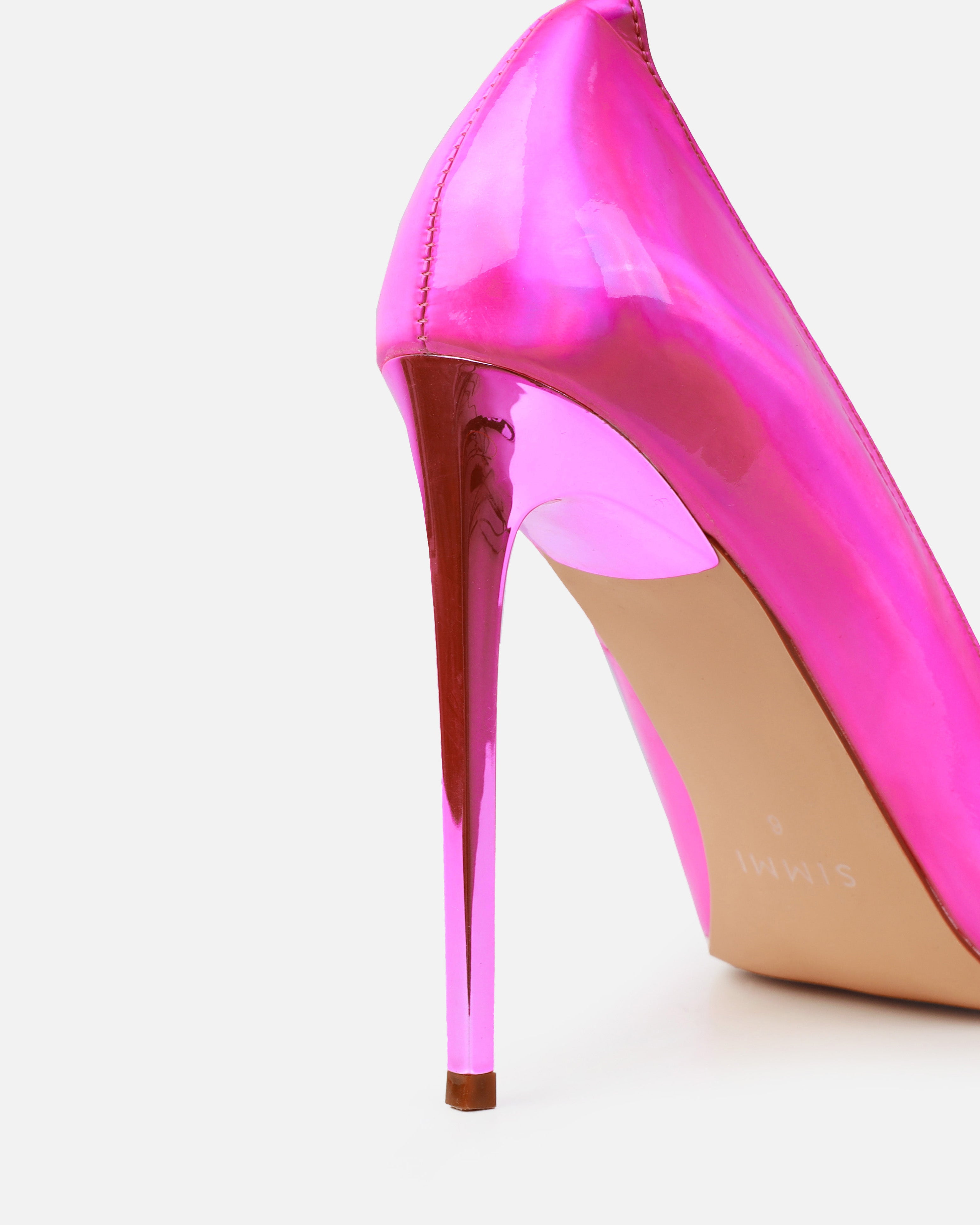 Agathia Pink Holographic Stiletto Court Heels | SIMMI London