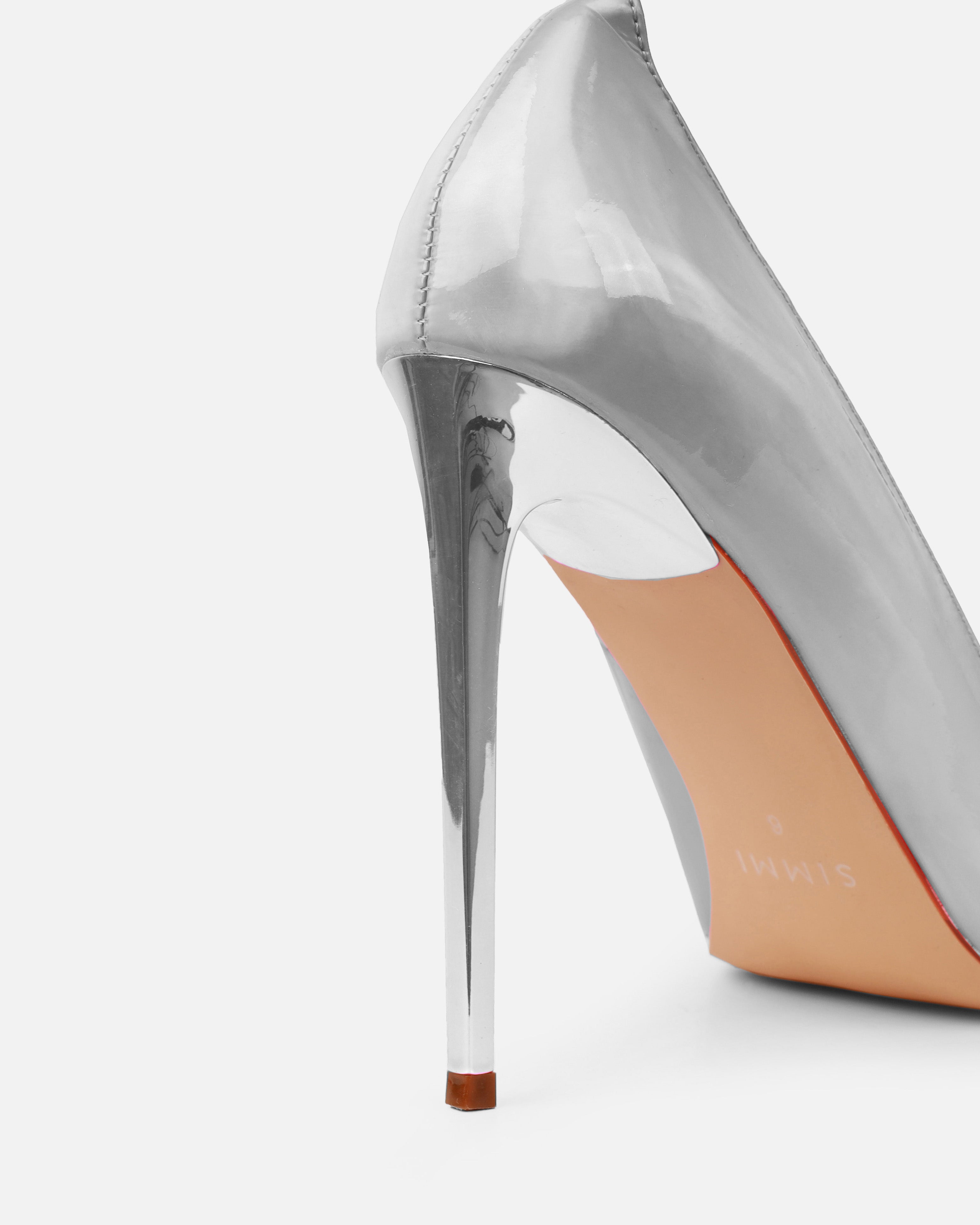 Agathia Silver Mirror Stiletto Court Heels | SIMMI London