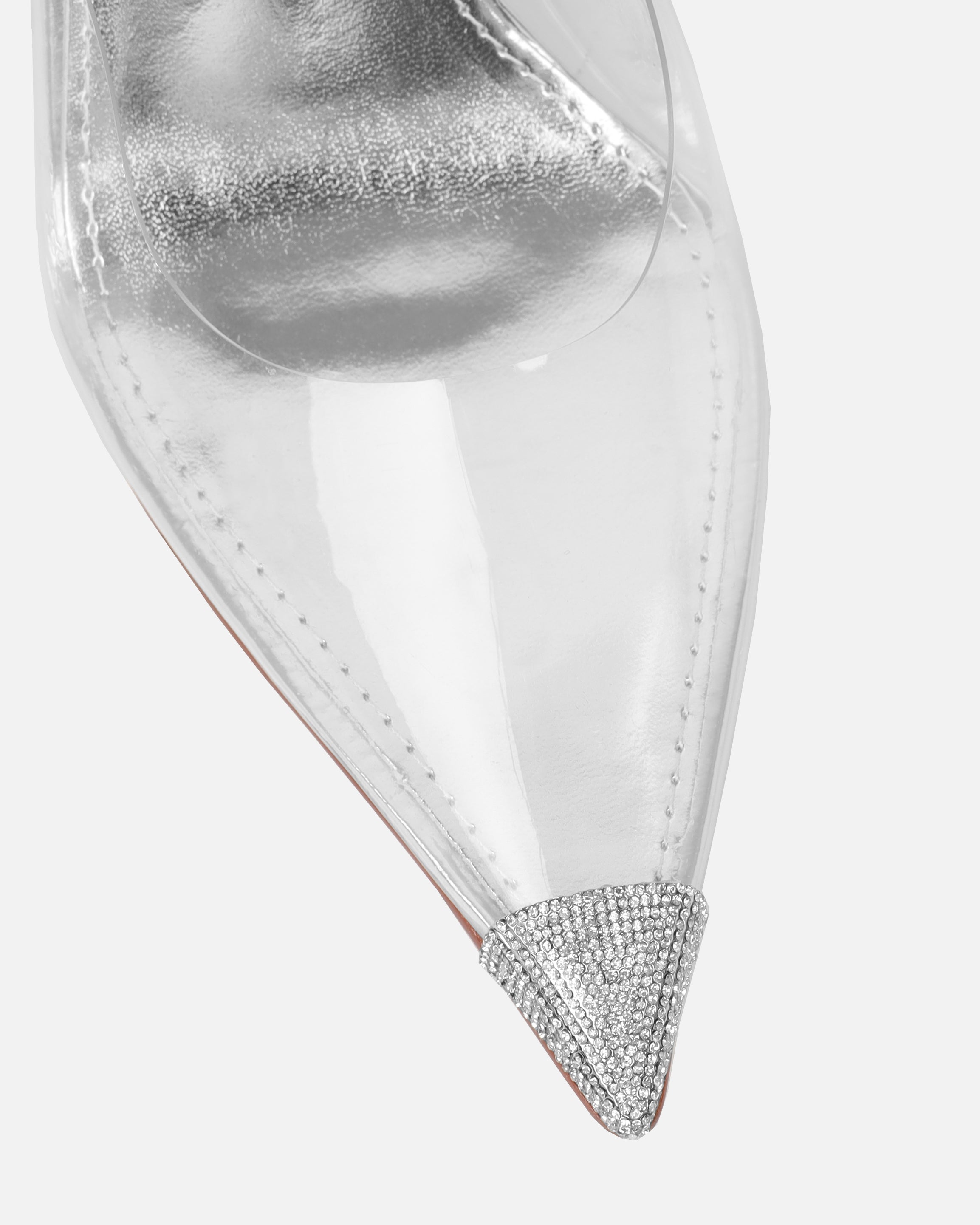 Athenos Clear Silver Mirror Diamante Toe Court Shoes | SIMMI London