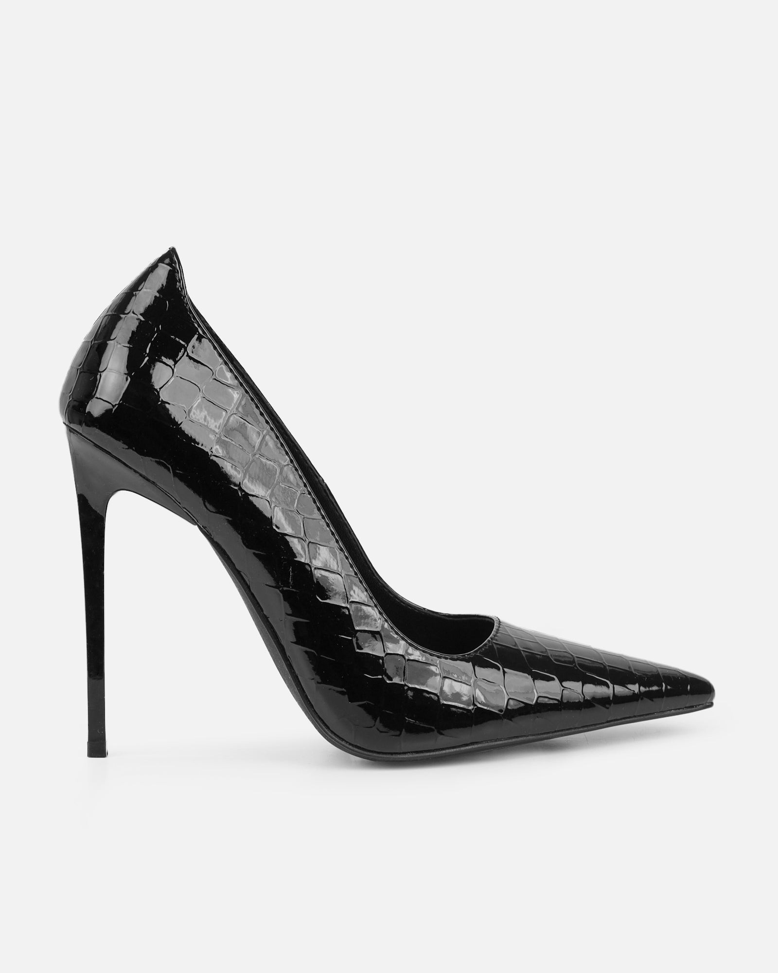 Kamii Black Patent Faux Croc Effect Court Shoes | SIMMI London
