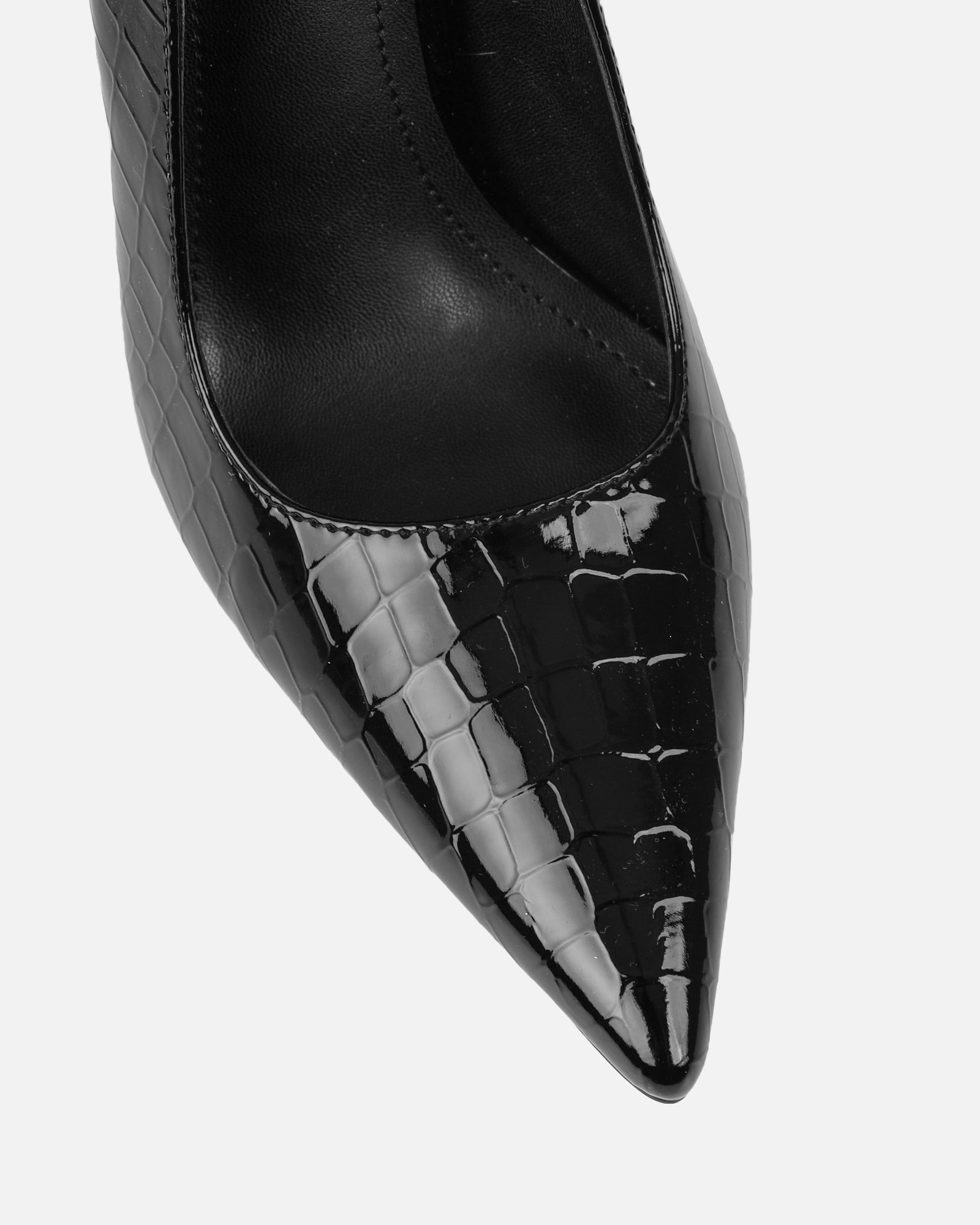 Kamii Black Patent Faux Croc Effect Court Shoes | SIMMI London