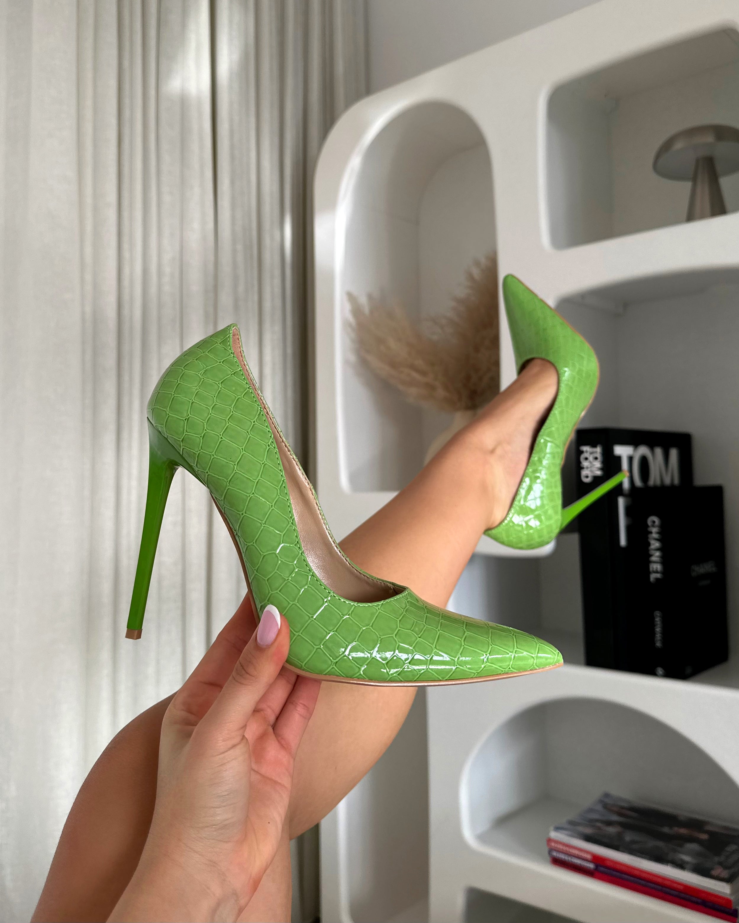 Kamii Green Patent Faux Croc Effect Court Shoes | SIMMI London