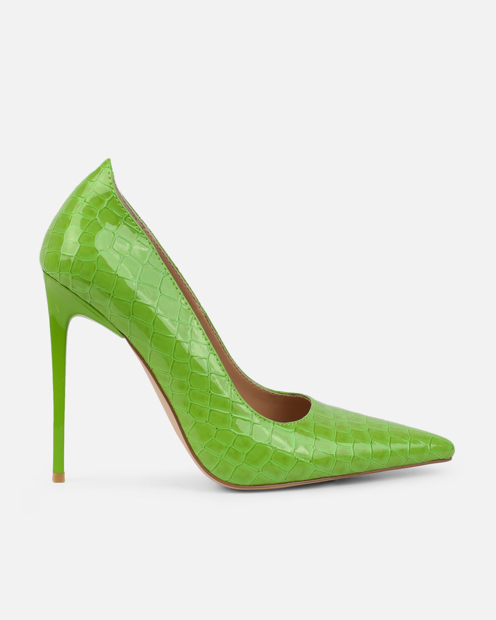 Kamii Green Patent Faux Croc Effect Court Shoes | SIMMI London