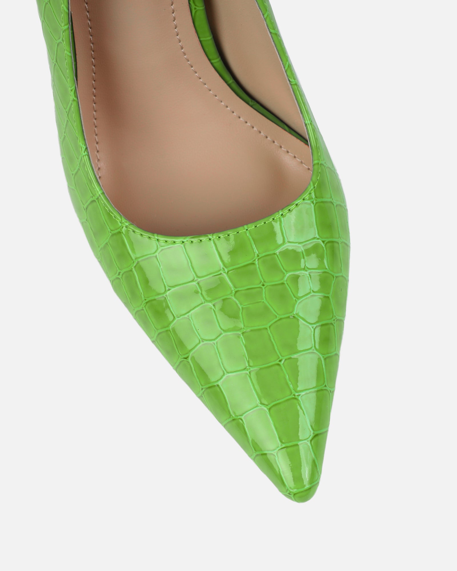 Kamii Green Patent Faux Croc Effect Court Shoes | SIMMI London