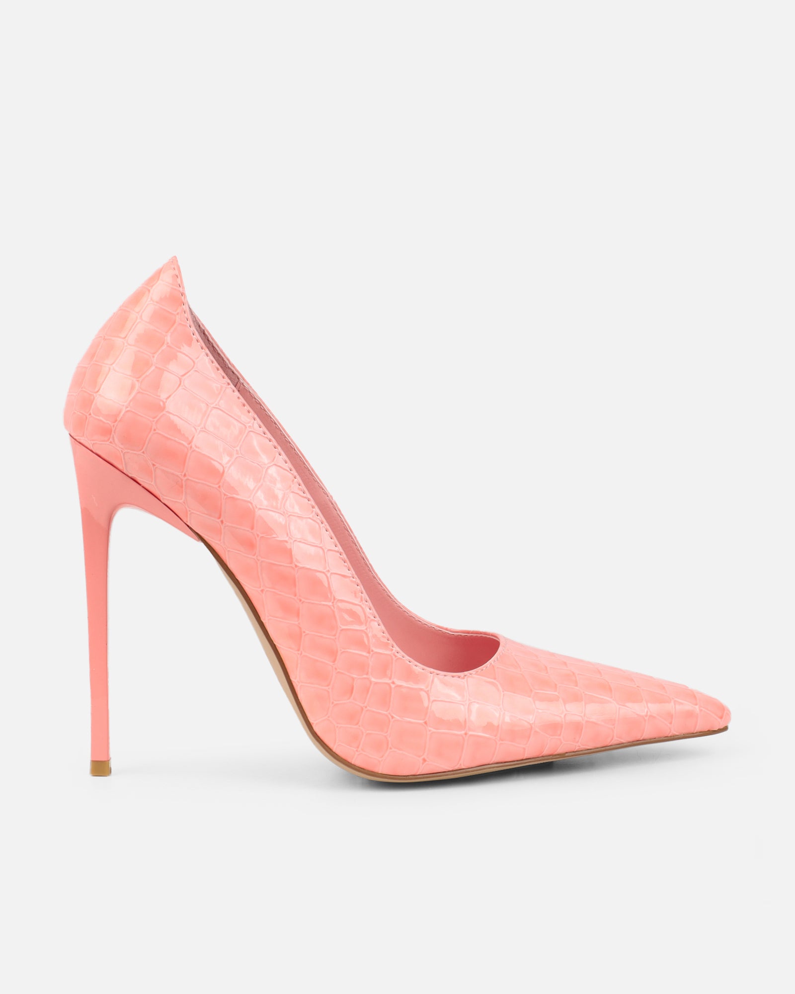 Kamii Pink Patent Faux Croc Effect Court Shoes | SIMMI London