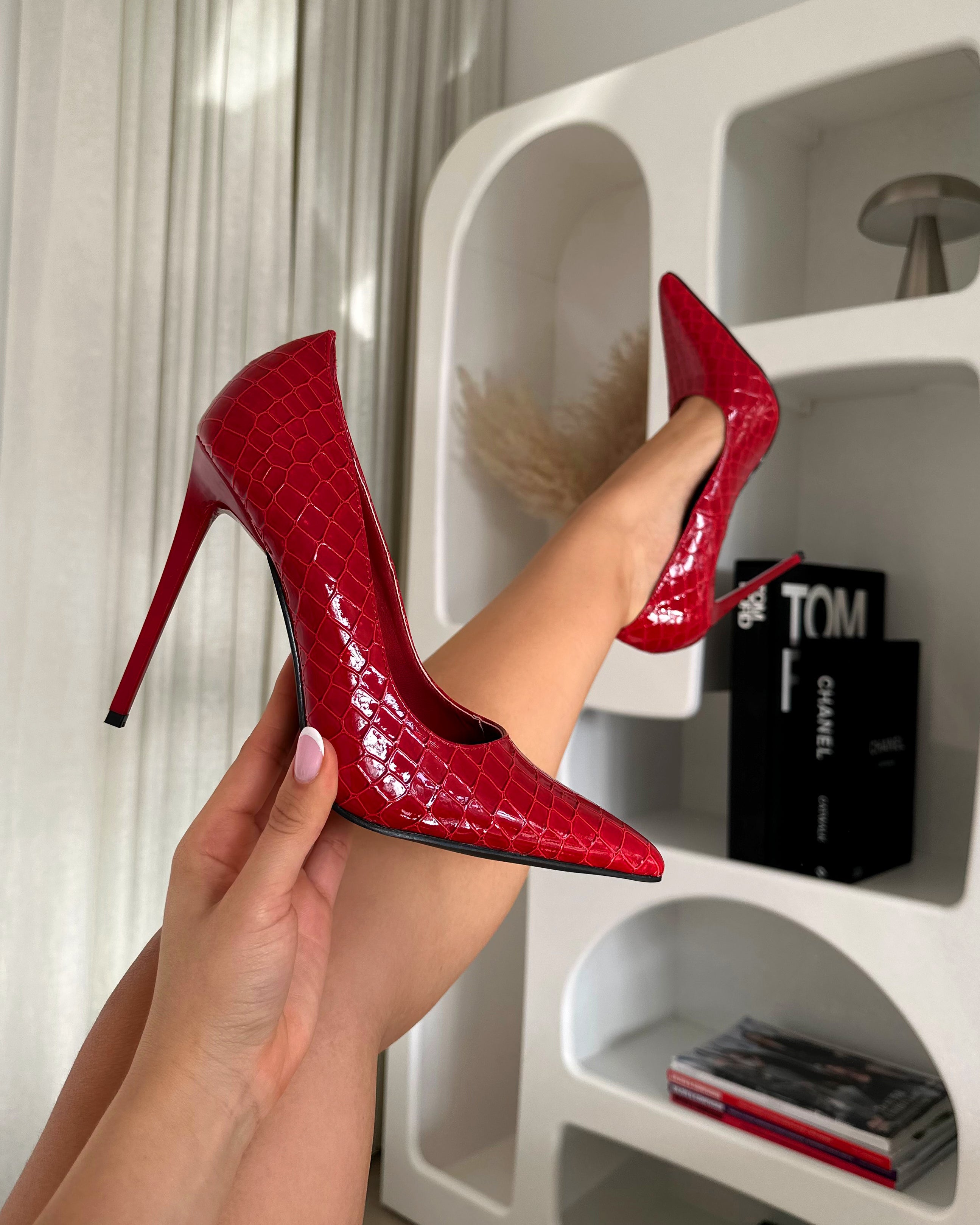 Kamii Red Patent Faux Croc Effect Court Shoes | SIMMI London