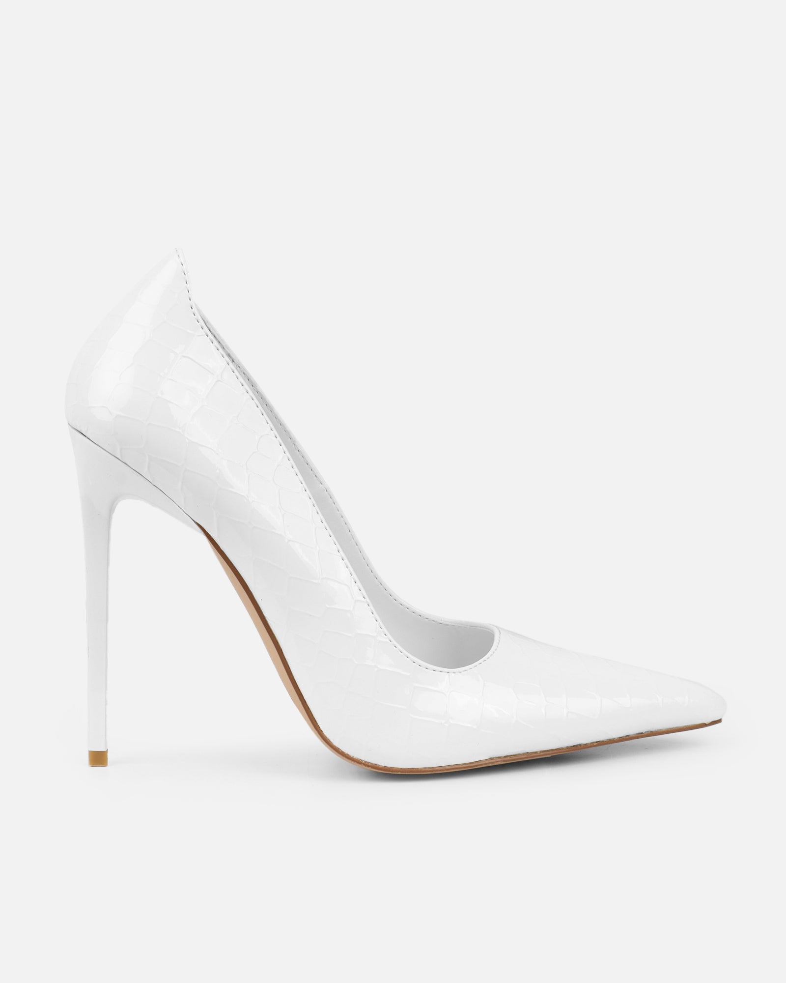 Kamii White Patent Faux Croc Effect Court Shoes | SIMMI London
