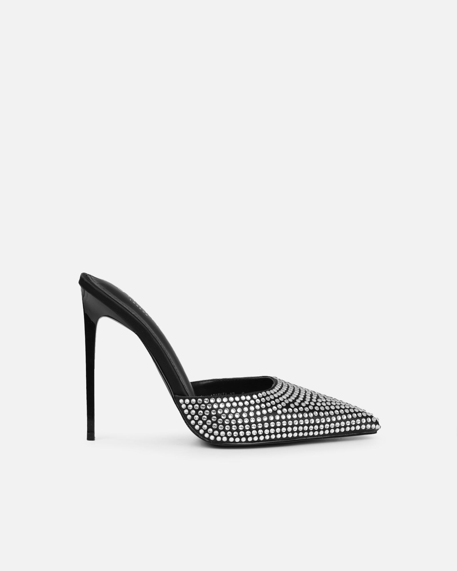 Thia Black Satin Diamante Mules | SIMMI London
