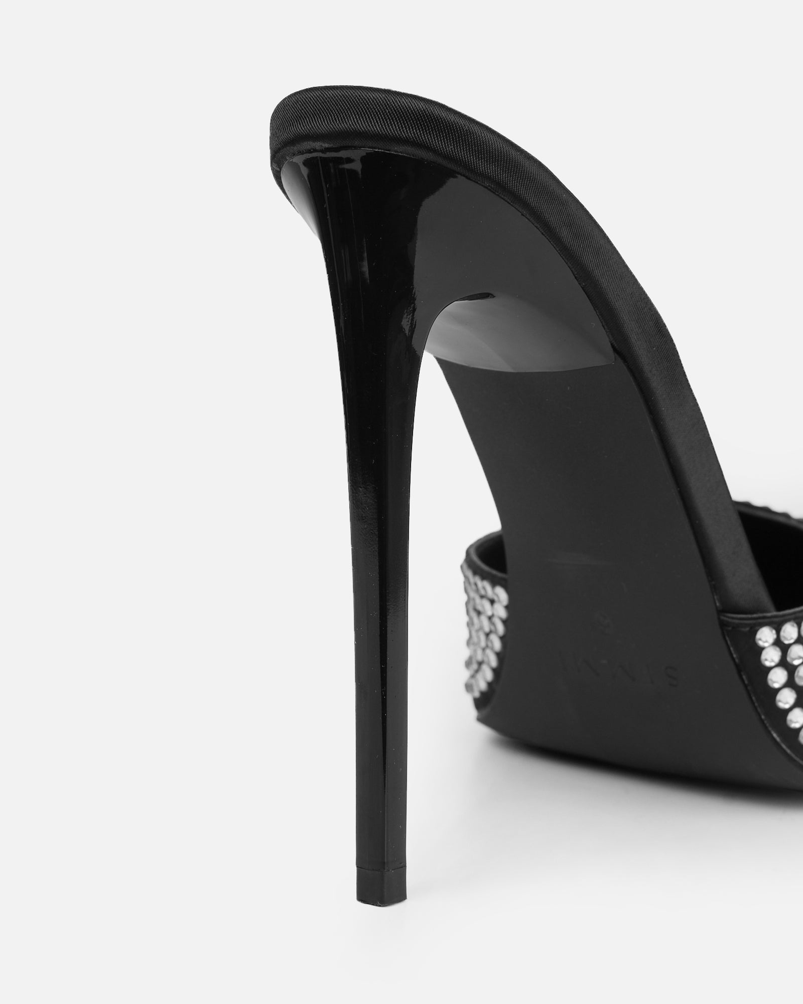Thia Black Satin Diamante Mules | SIMMI London