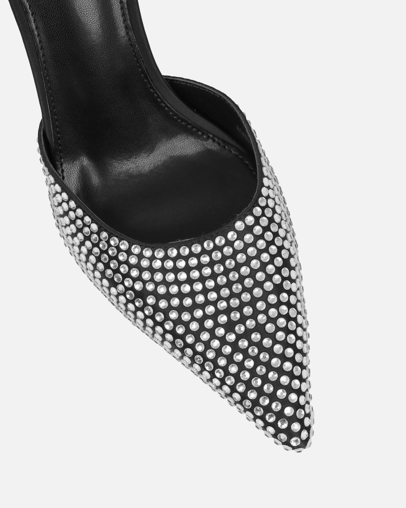 Thia Black Satin Diamante Mules | SIMMI London