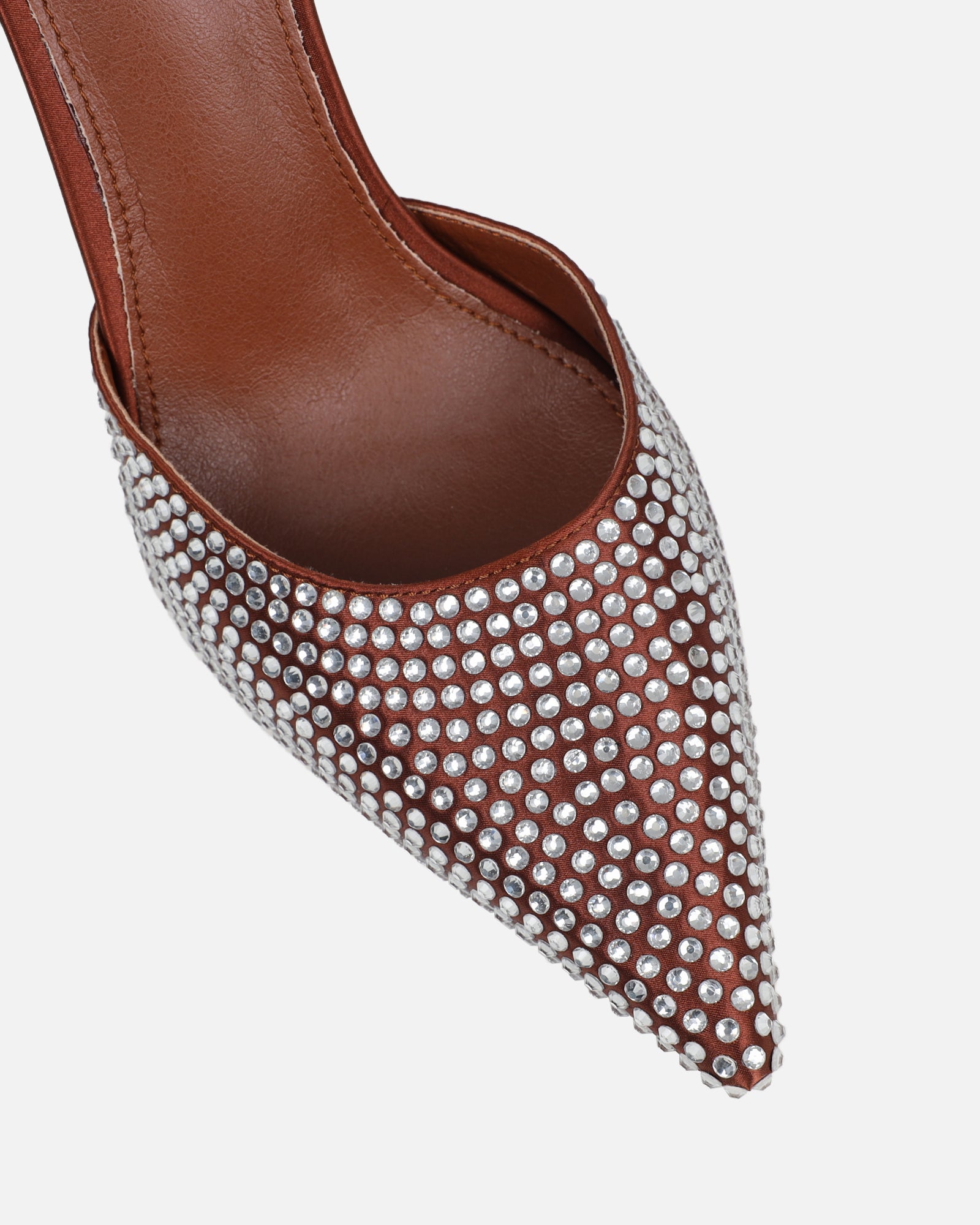 Thia Brown Satin Diamante Mules | SIMMI London