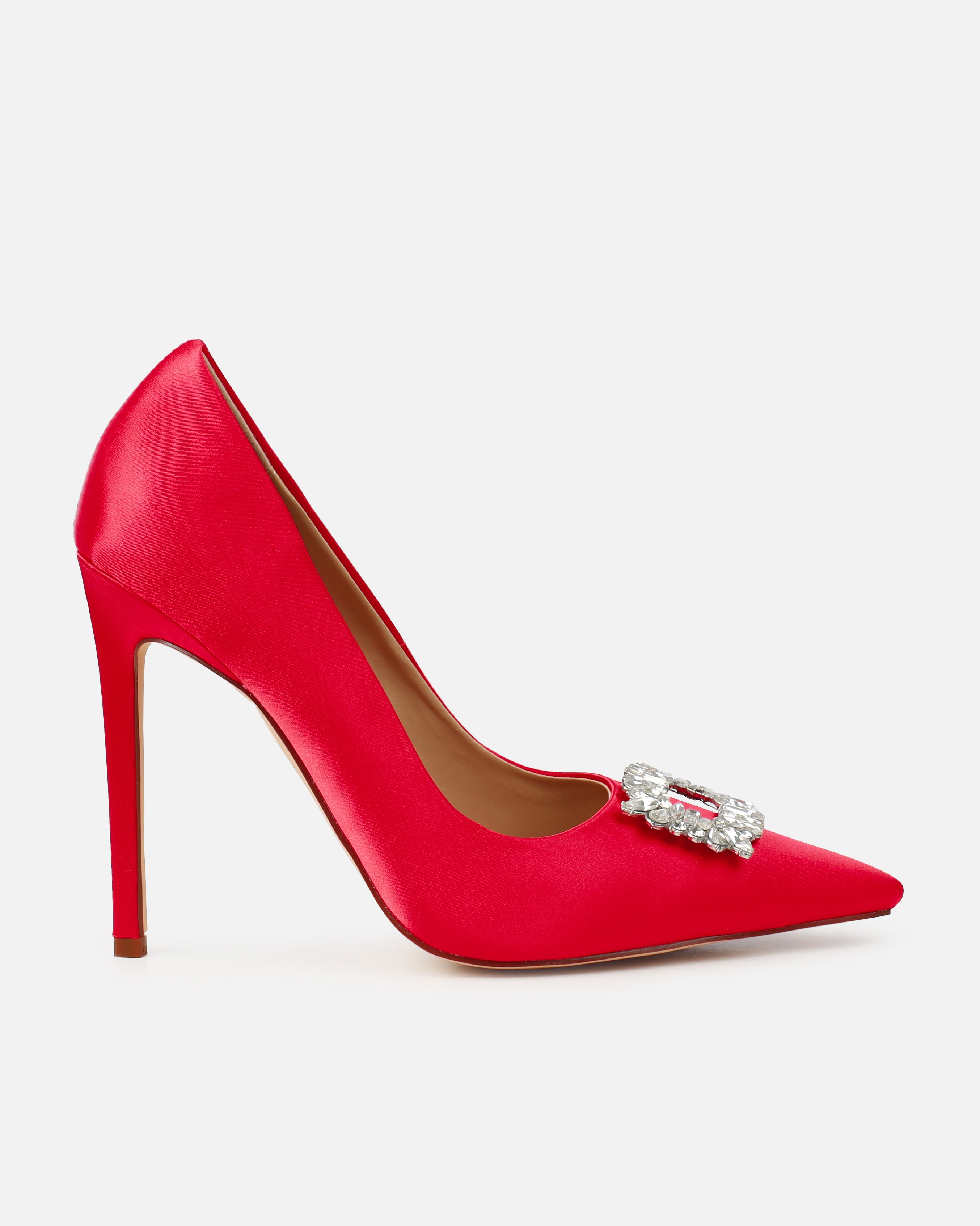 Sparks Red Satin Diamante Court Shoes | SIMMI London