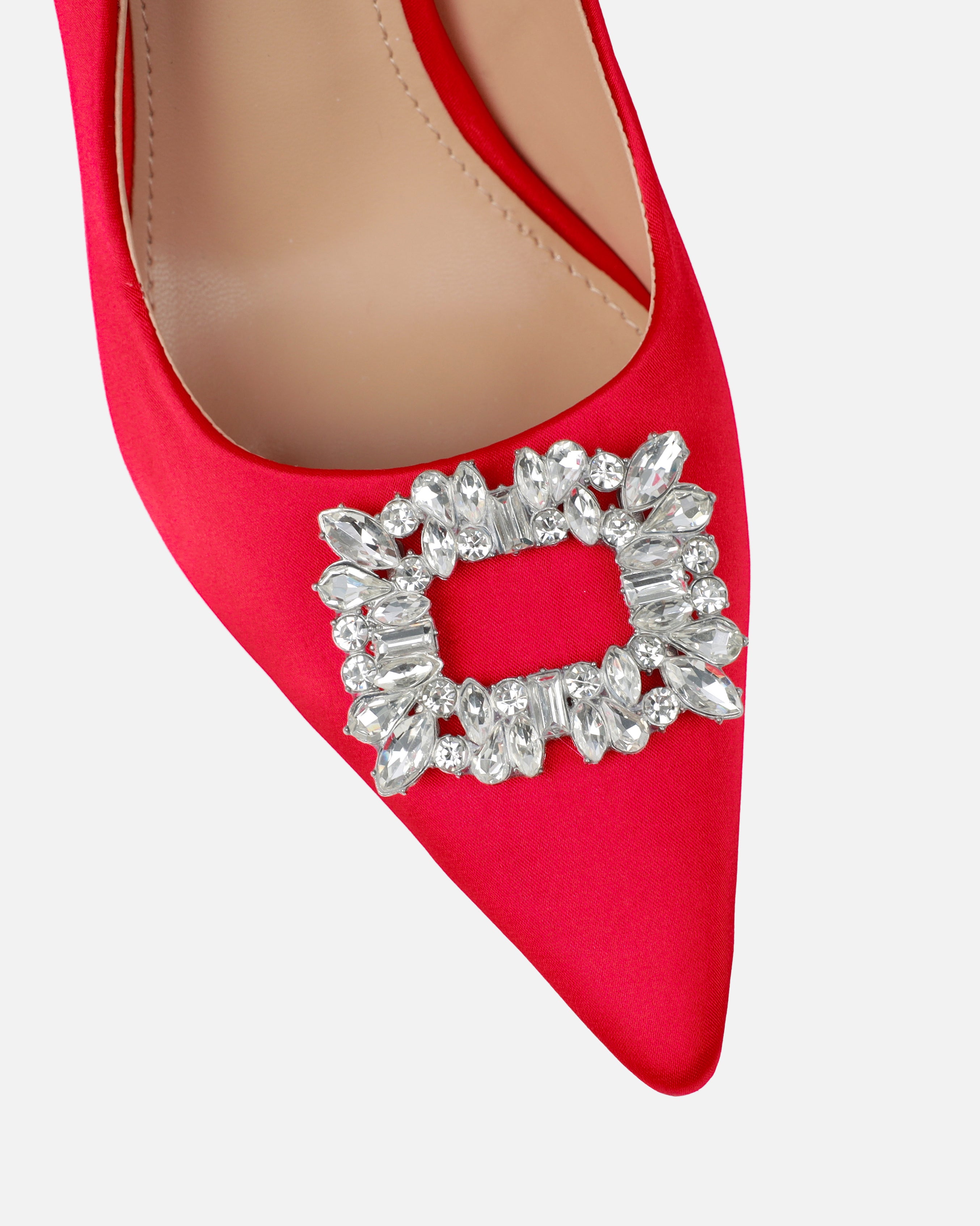 Sparks Red Satin Diamante Court Shoes | SIMMI London