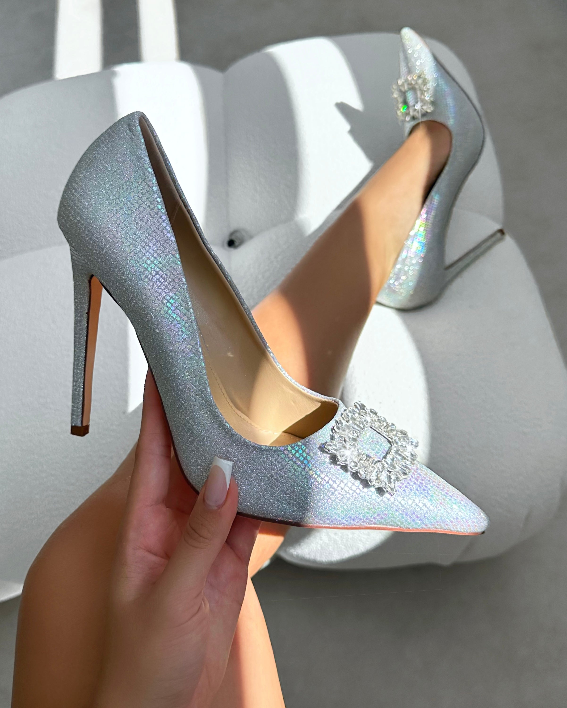 Sparks Silver Shimmer Diamante Court Shoes | SIMMI London