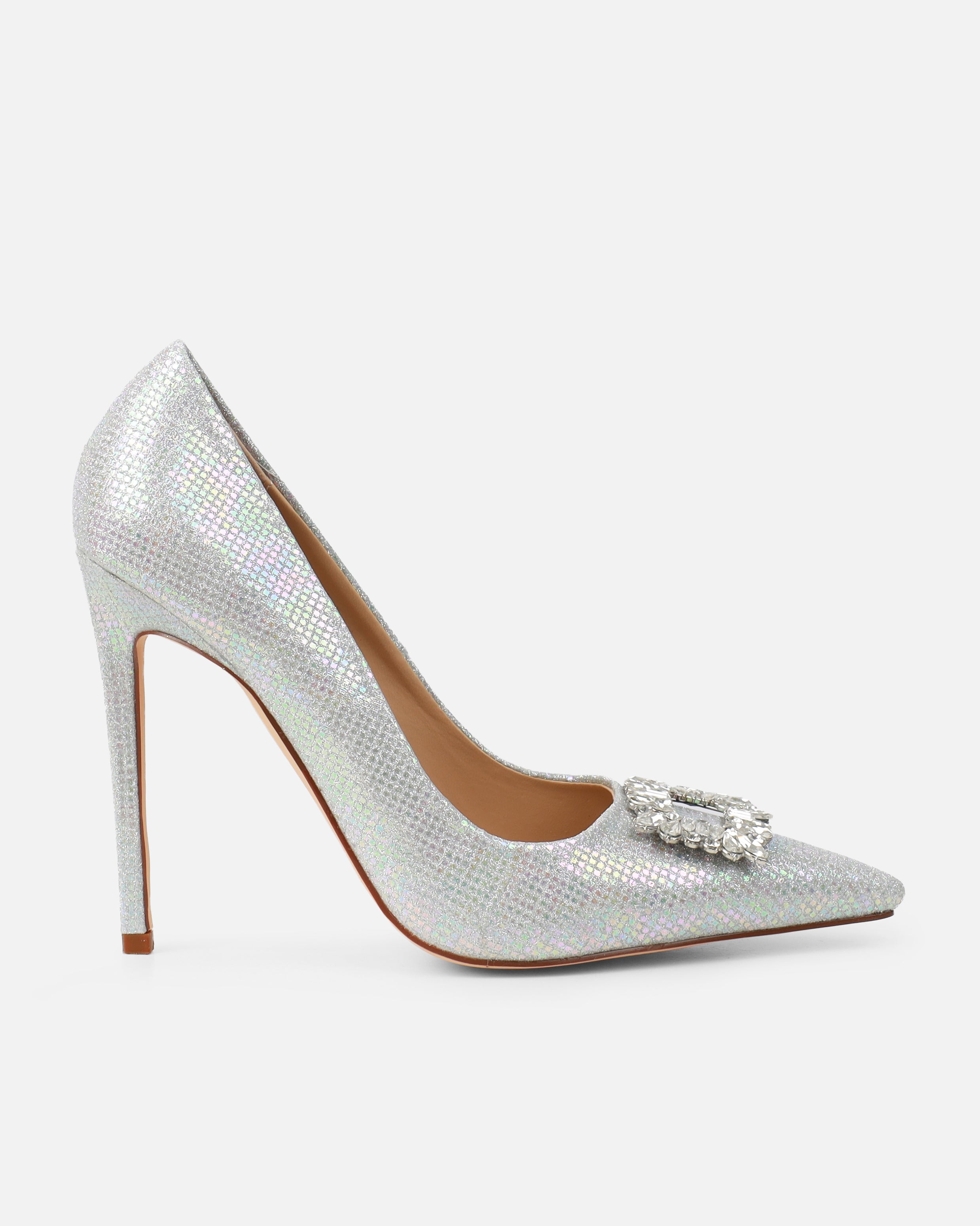 Sparks Silver Shimmer Diamante Court Shoes | SIMMI London