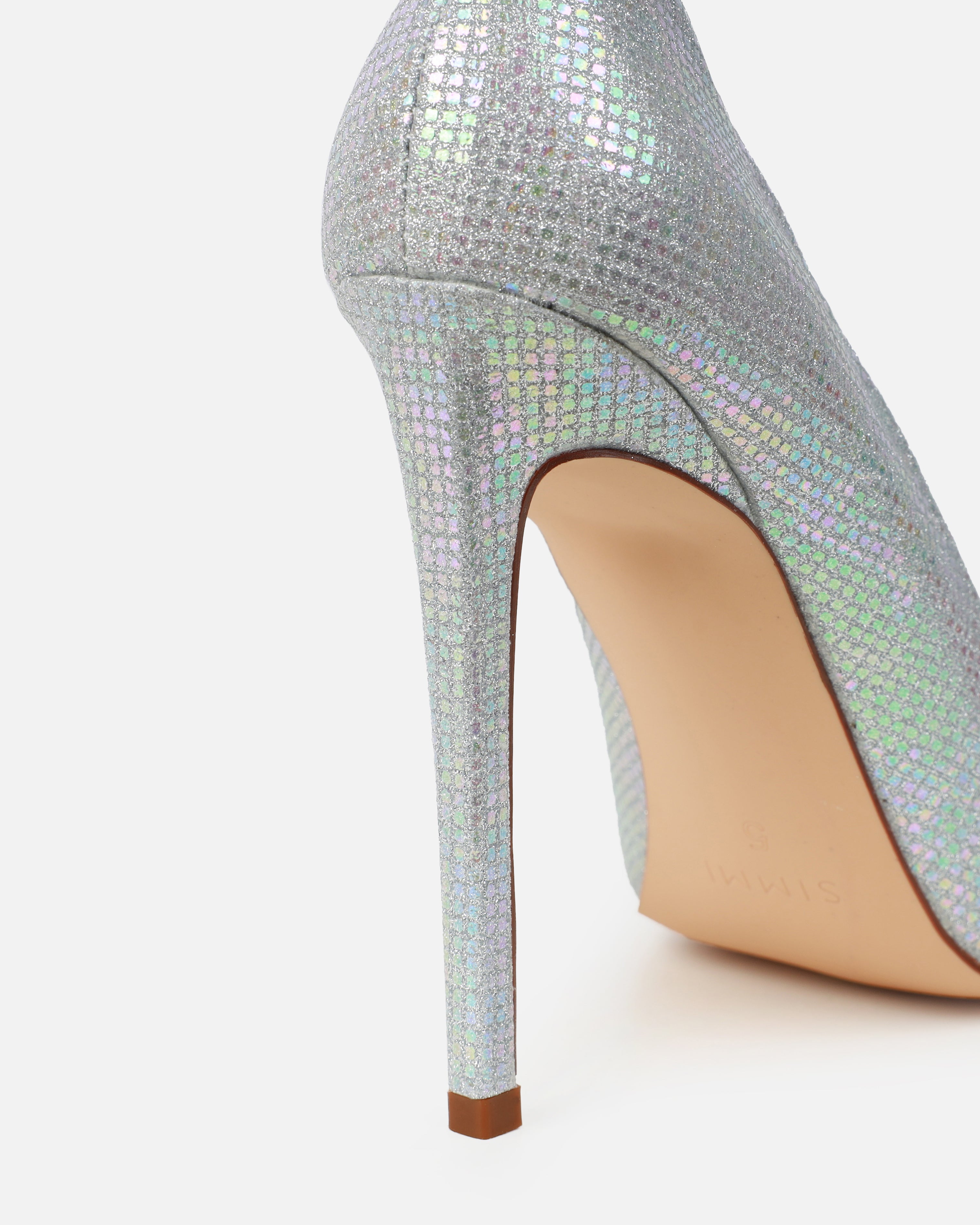 Sparks Silver Shimmer Diamante Court Shoes | SIMMI London