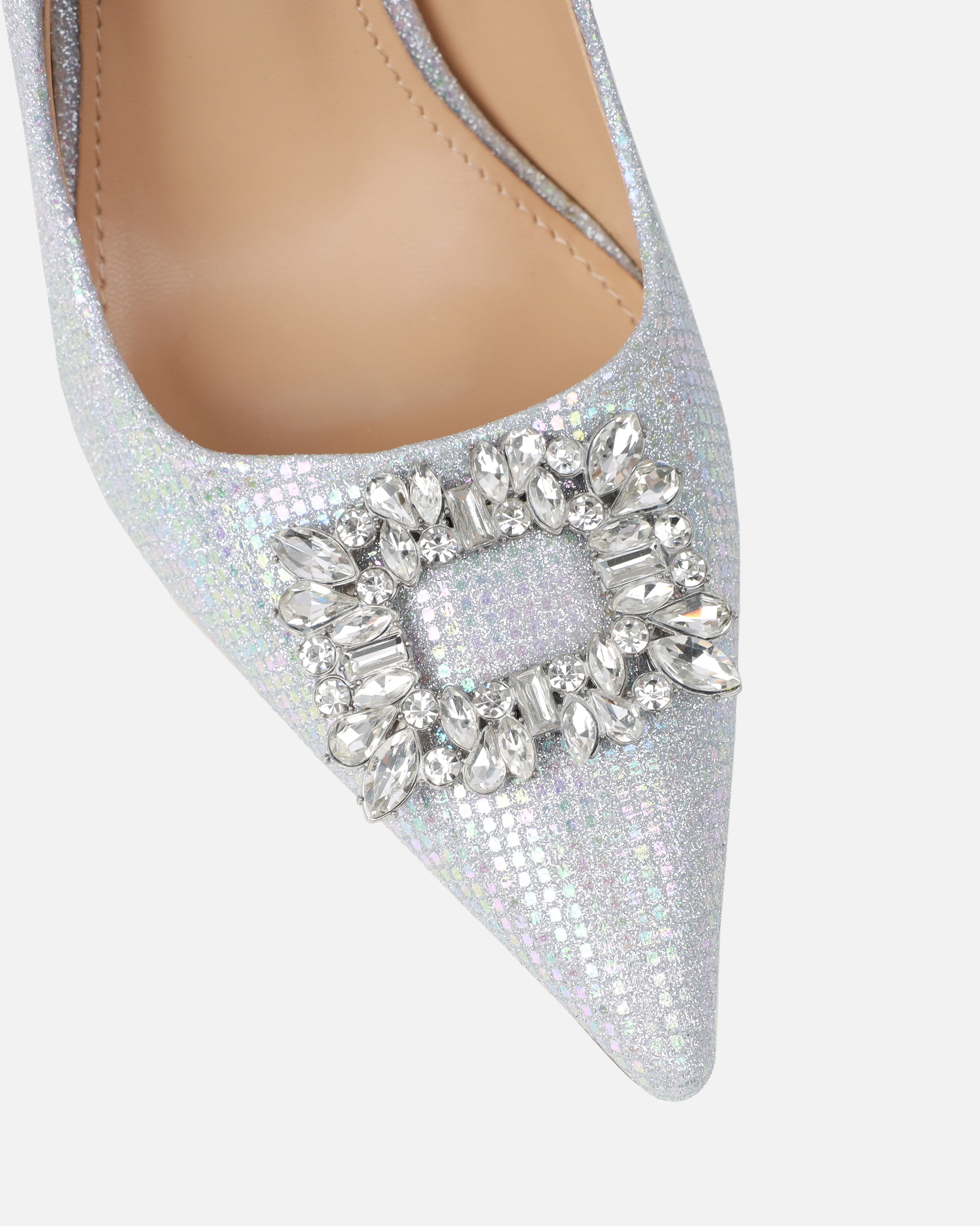 Sparks Silver Shimmer Diamante Court Shoes | SIMMI London