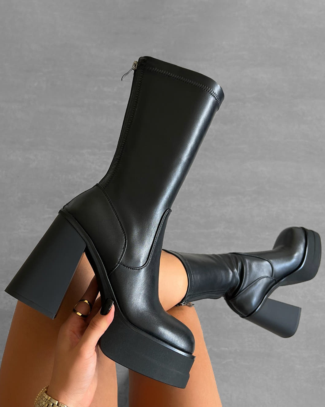 Ahariah Black Platform Block Heel Ankle Boots SIMMI London