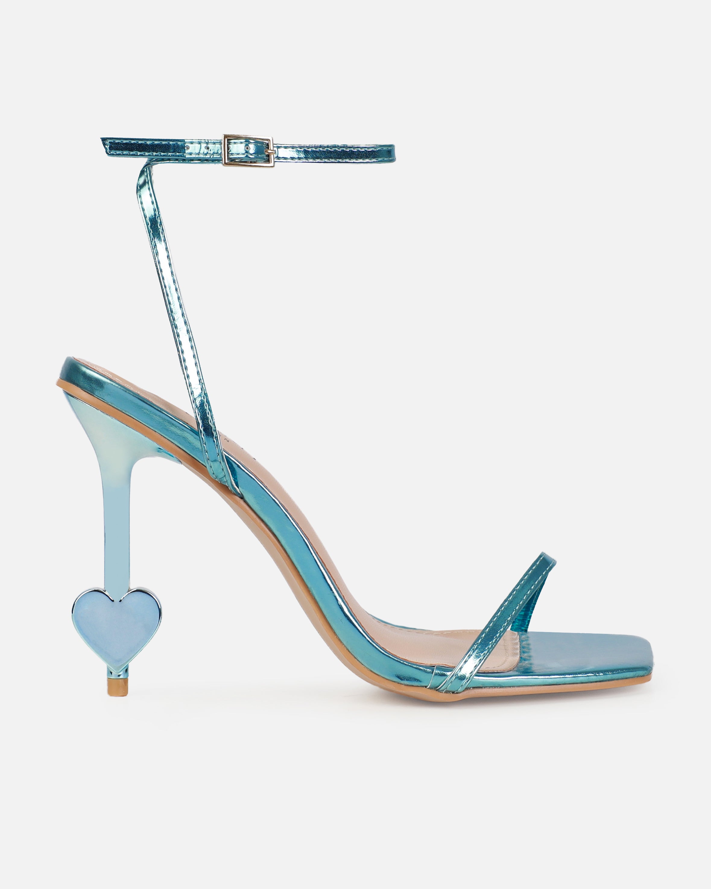 Aiko Blue Metallic Stiletto Heart Heels | SIMMI London