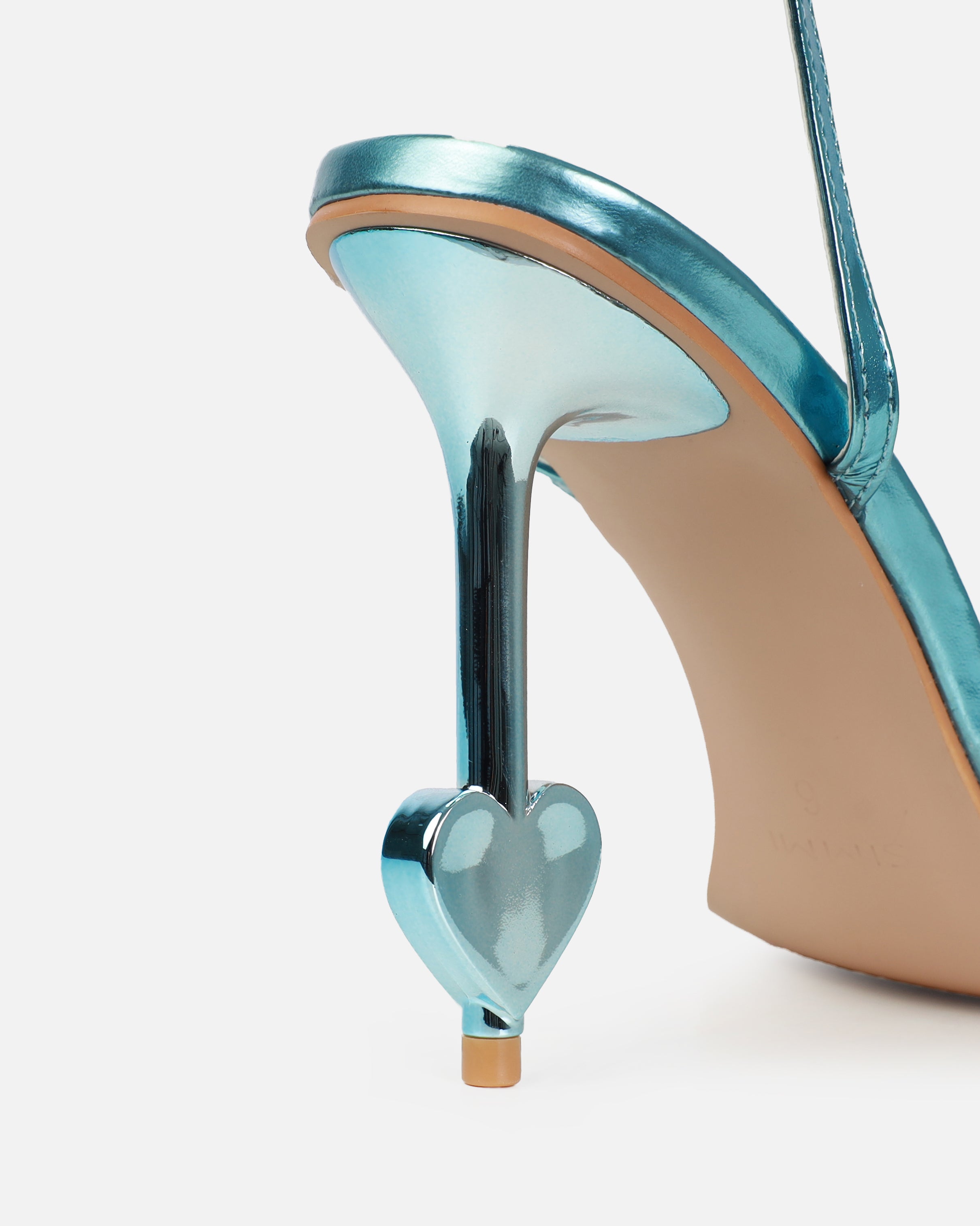 Aiko Blue Metallic Stiletto Heart Heels | SIMMI London