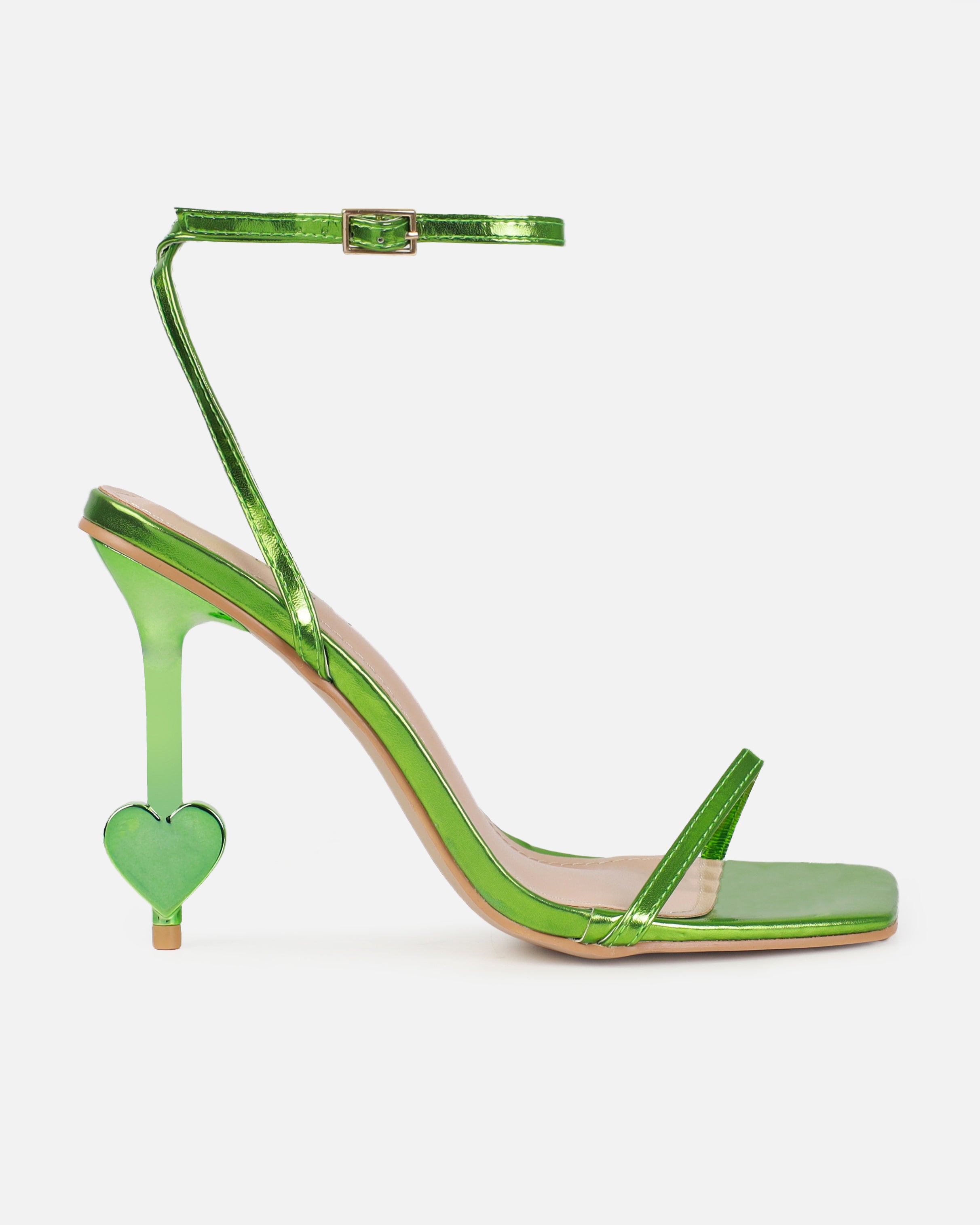 Aiko Green Metallic Stiletto Heart Heels | SIMMI London