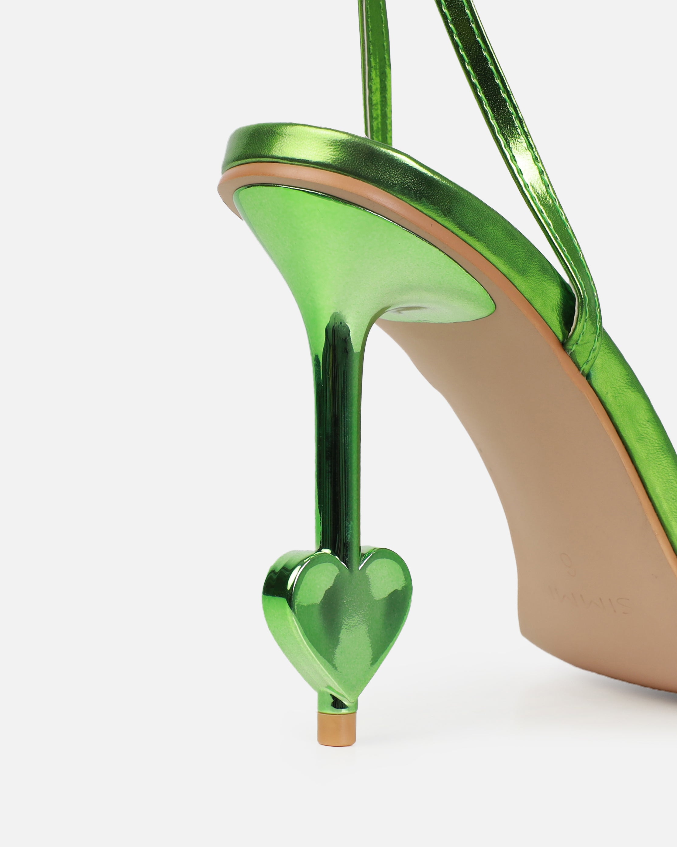 Aiko Green Metallic Stiletto Heart Heels | SIMMI London