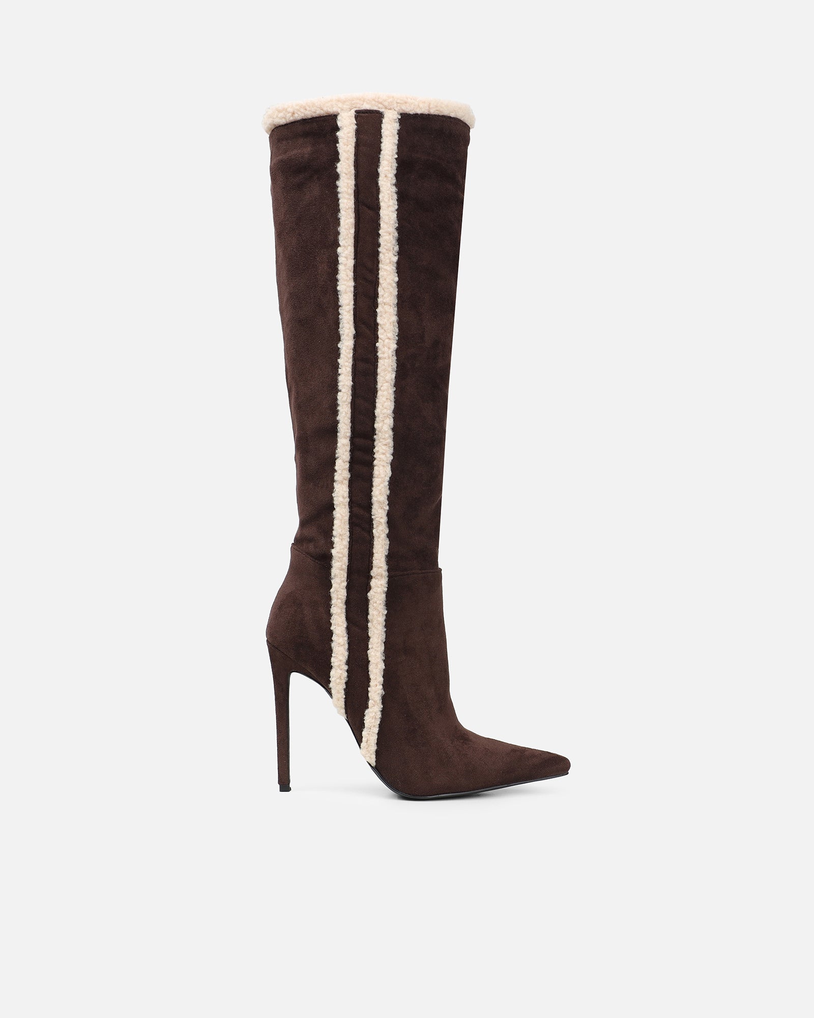 Anders chocolate suede borg trimmed knee boots | SIMMI London