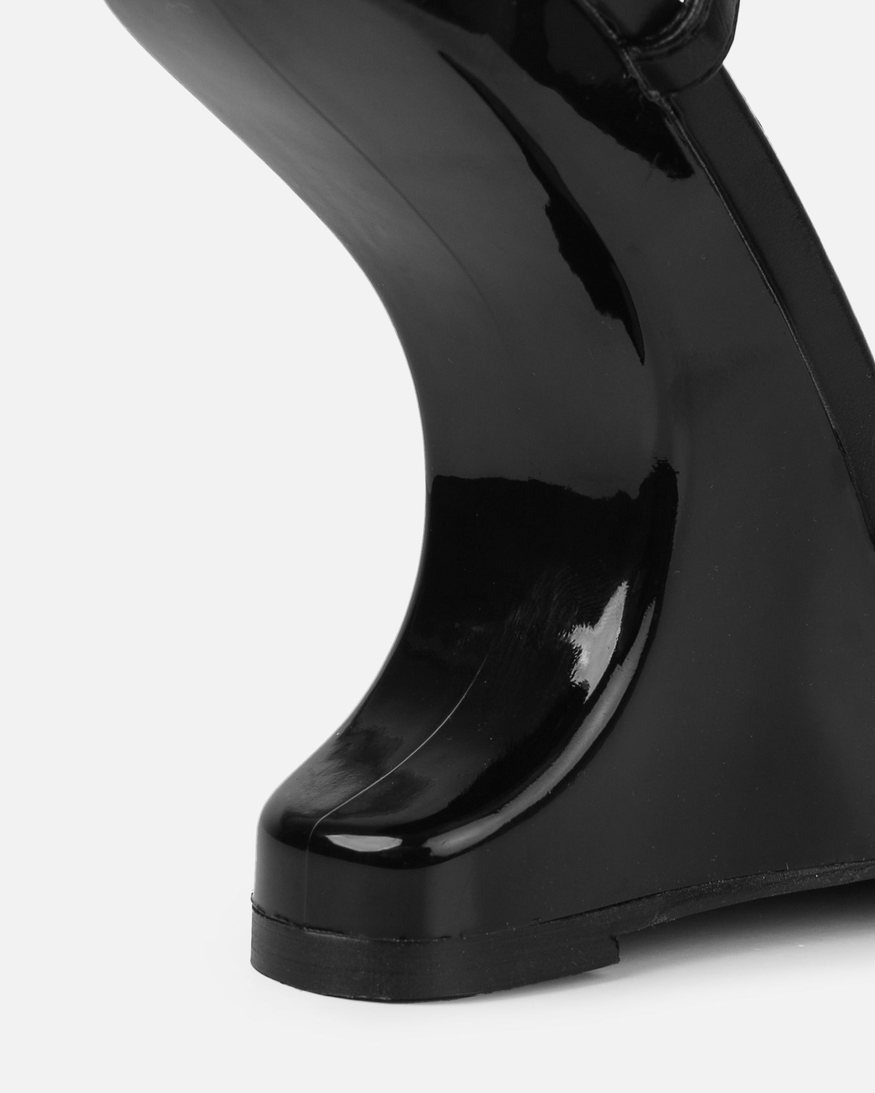 Aja Black Square Toe Strappy Patent Wedges | SIMMI London