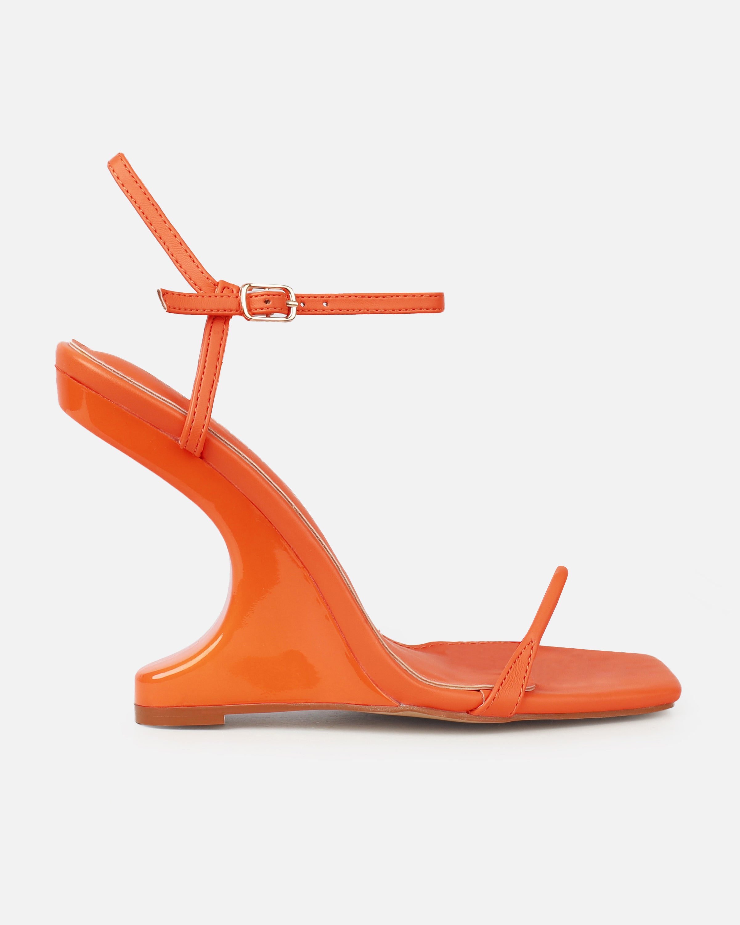 Aja Orange Square Toe Strappy Patent Wedges | SIMMI London