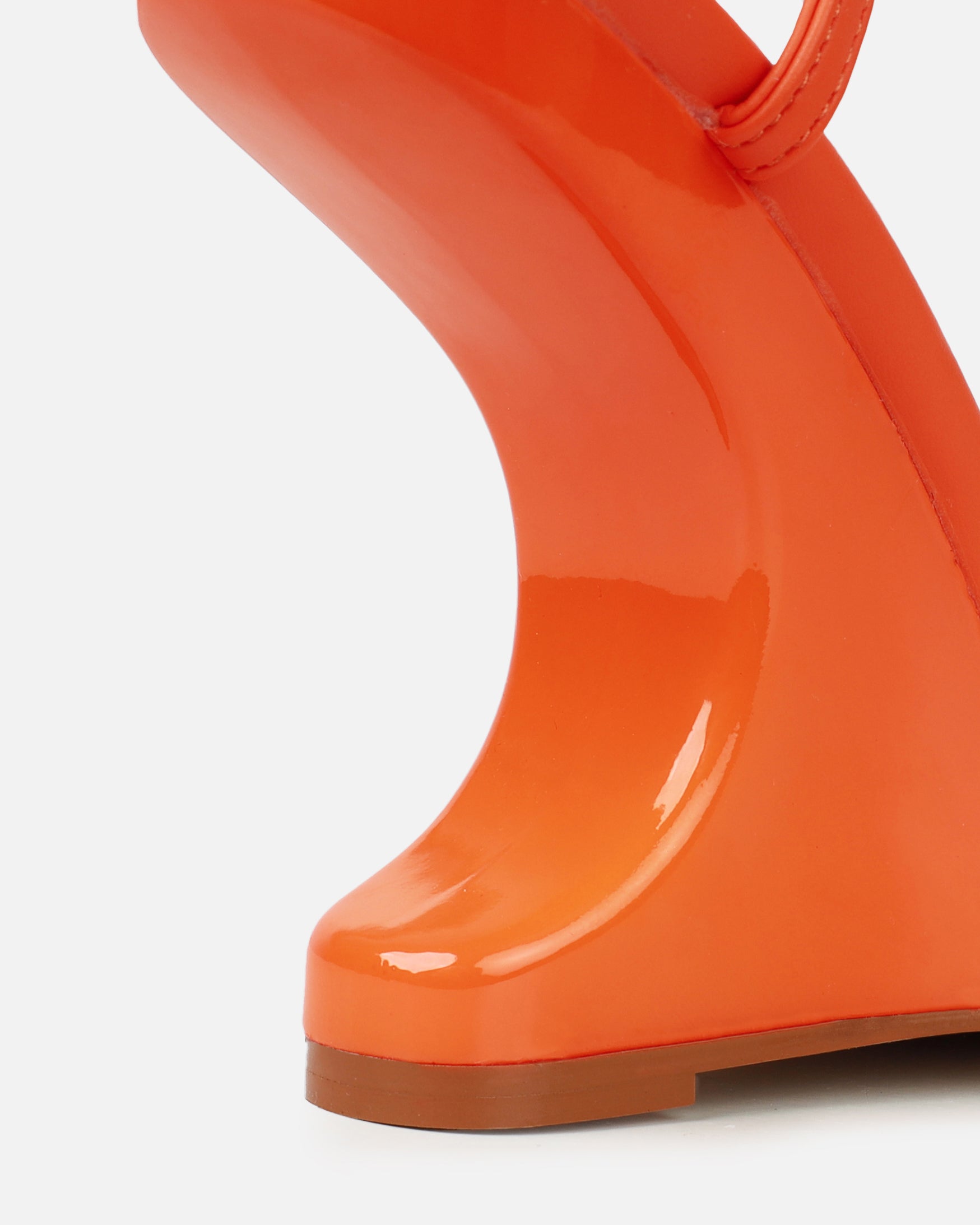 Aja Orange Square Toe Strappy Patent Wedges | SIMMI London