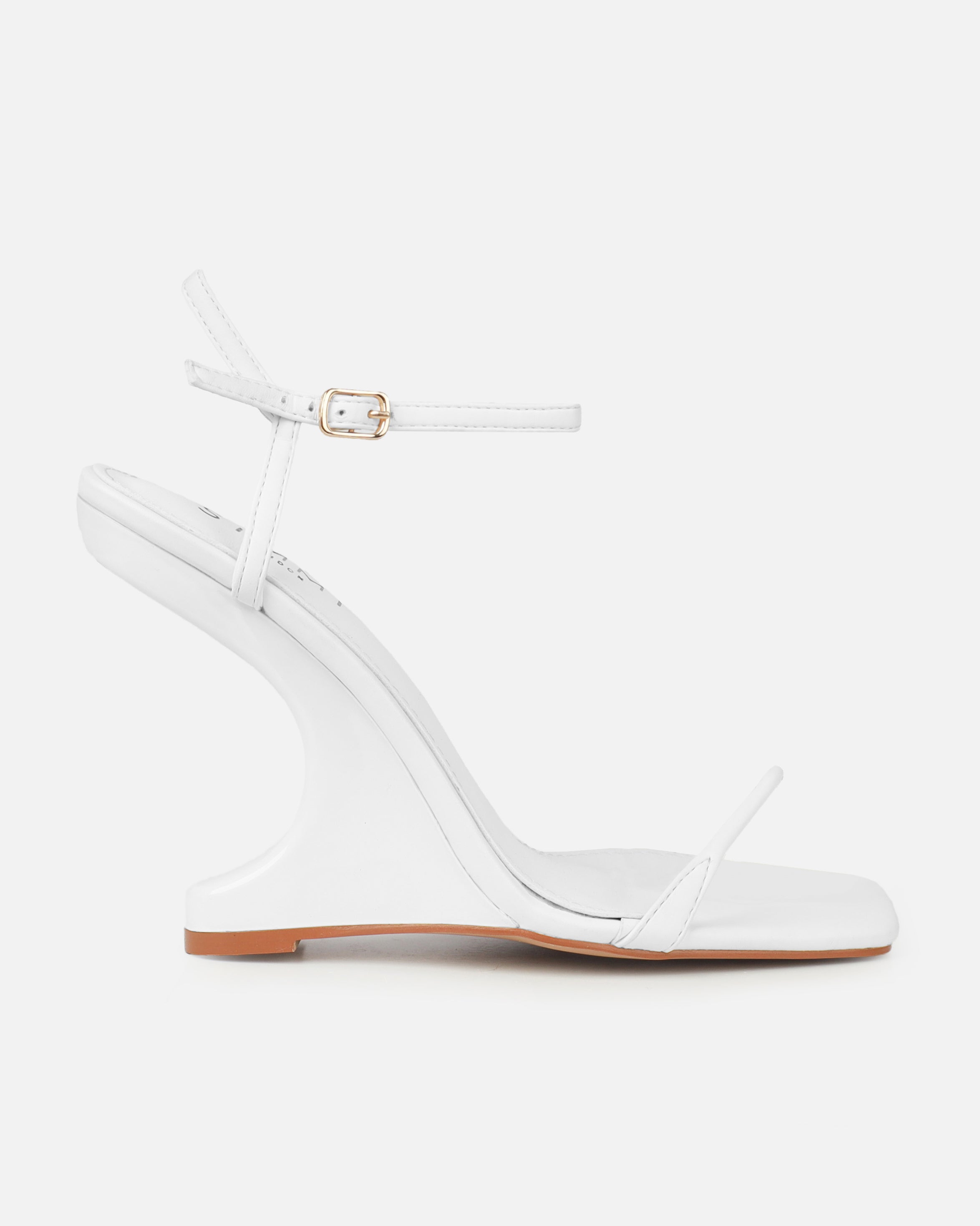 Aja White Square Toe Strappy Patent Wedges | SIMMI London