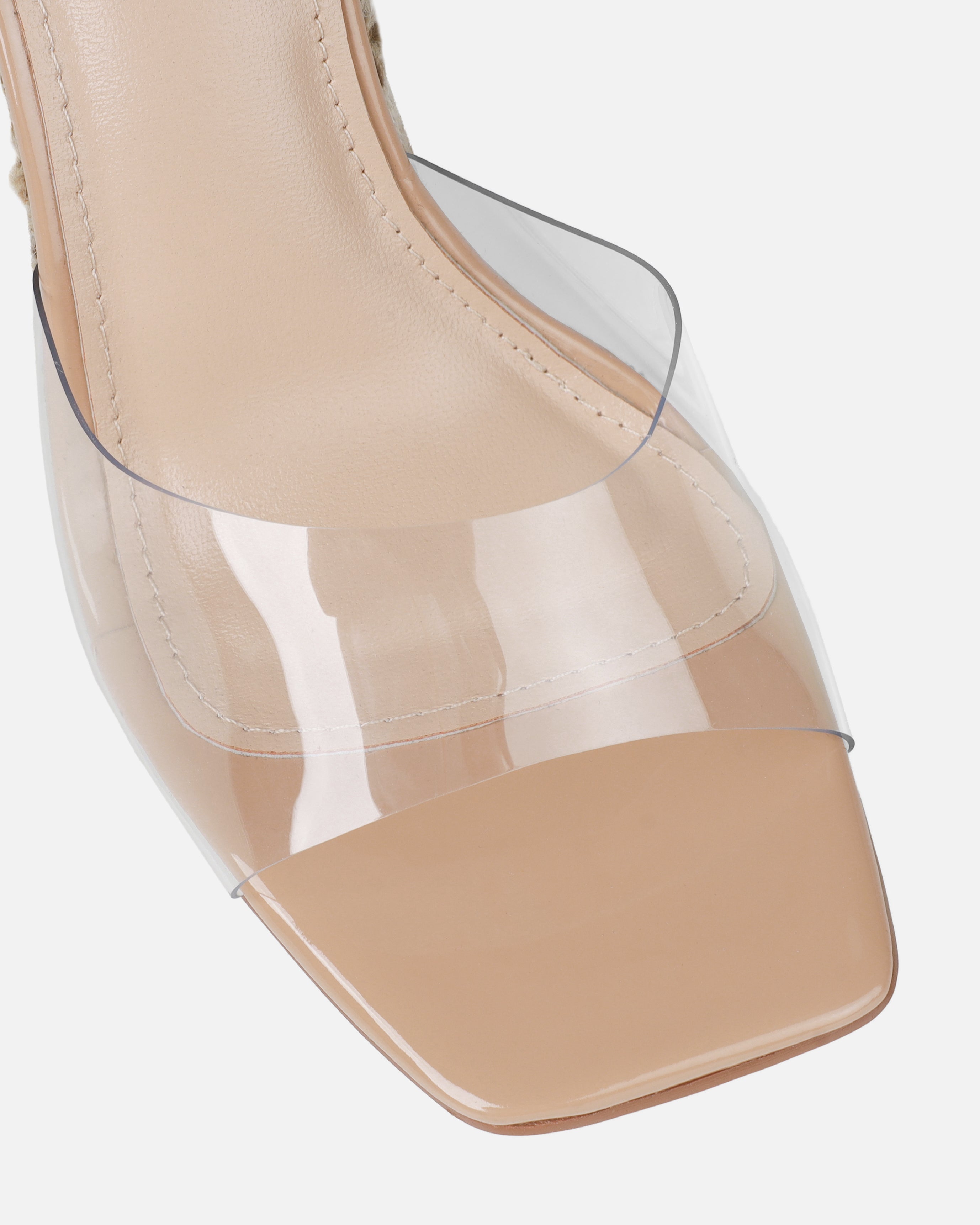 Ajayne Nude Clear Espadrille Mule Wedges | SIMMI London