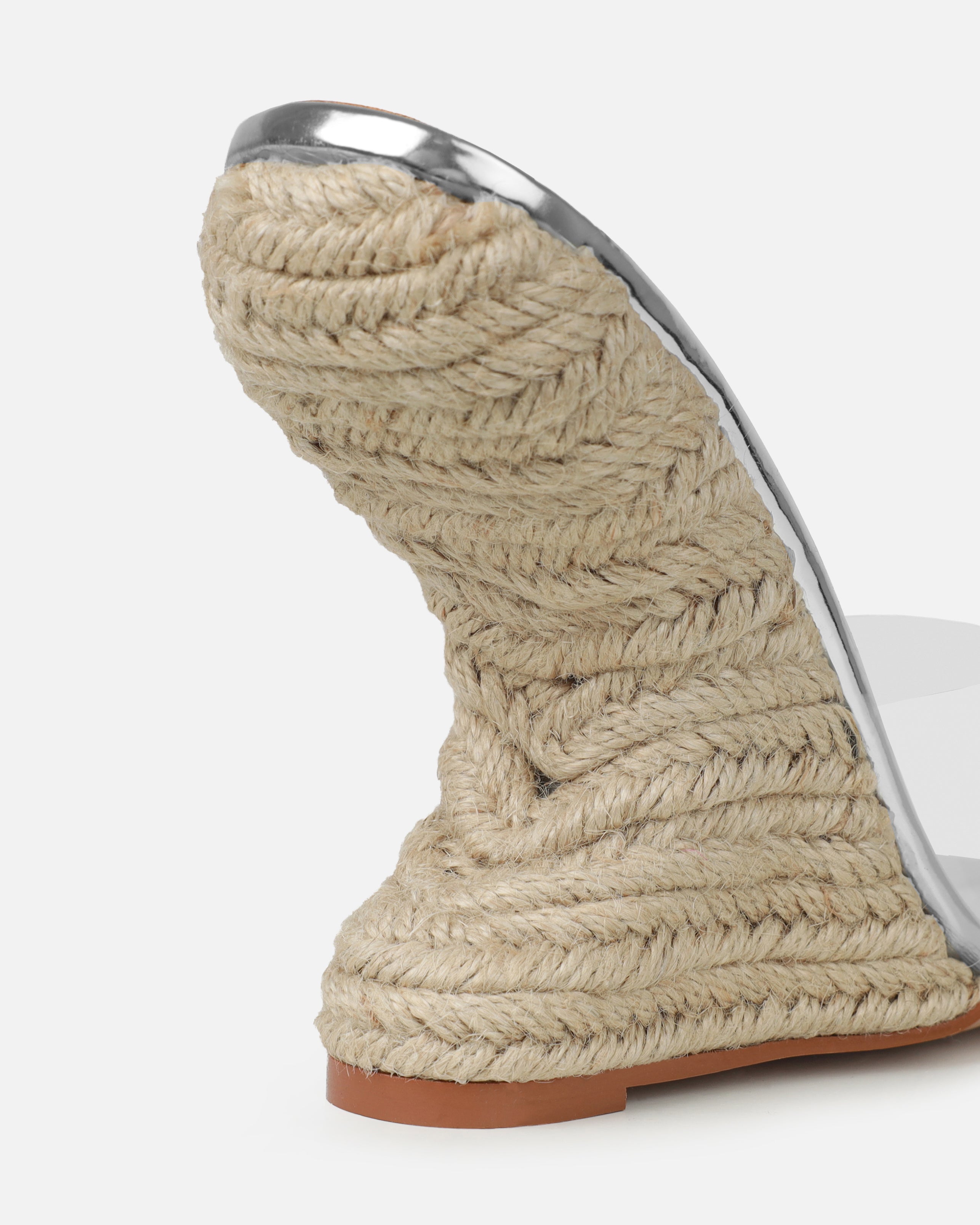 Ajayne Silver Clear Espadrille Mule Wedges | SIMMI London