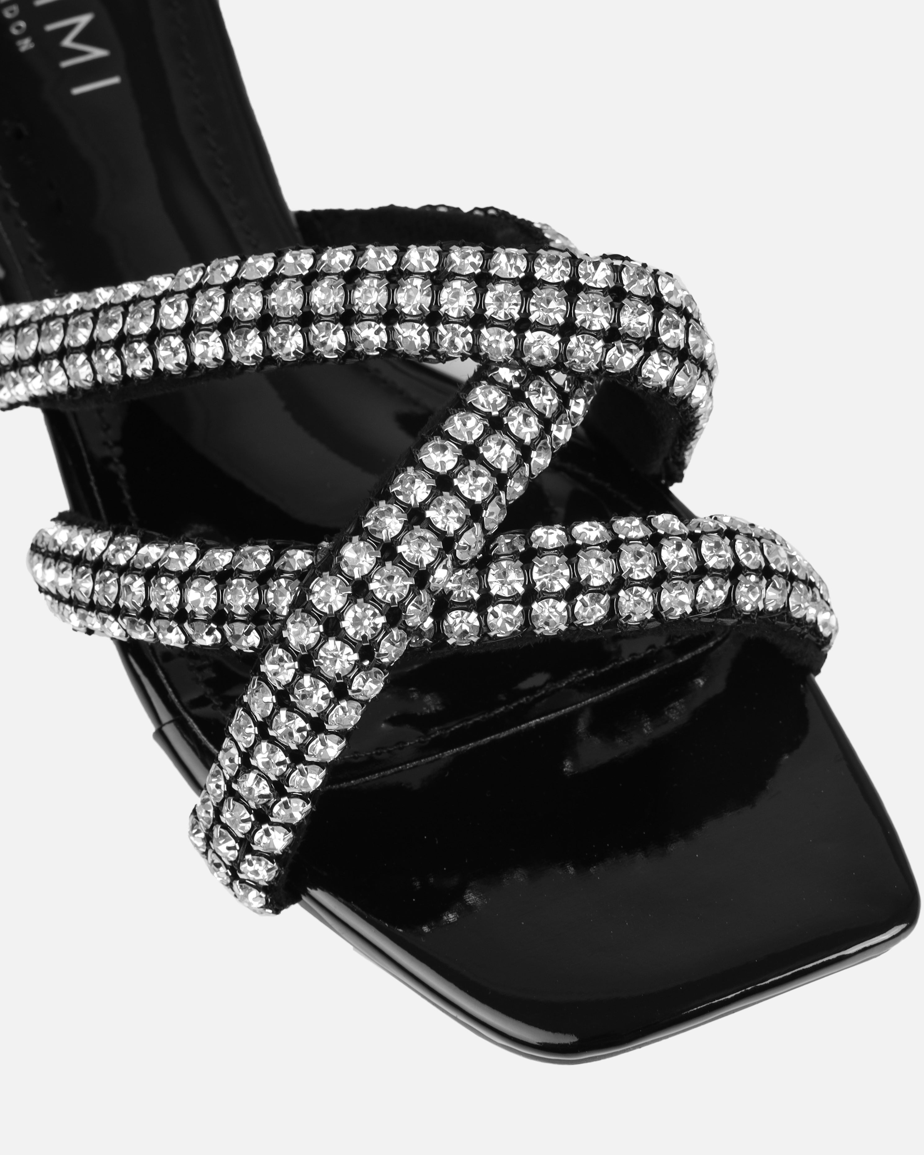 Akari Black Diamante Crossover Straps Flat Sandals | SIMMI London