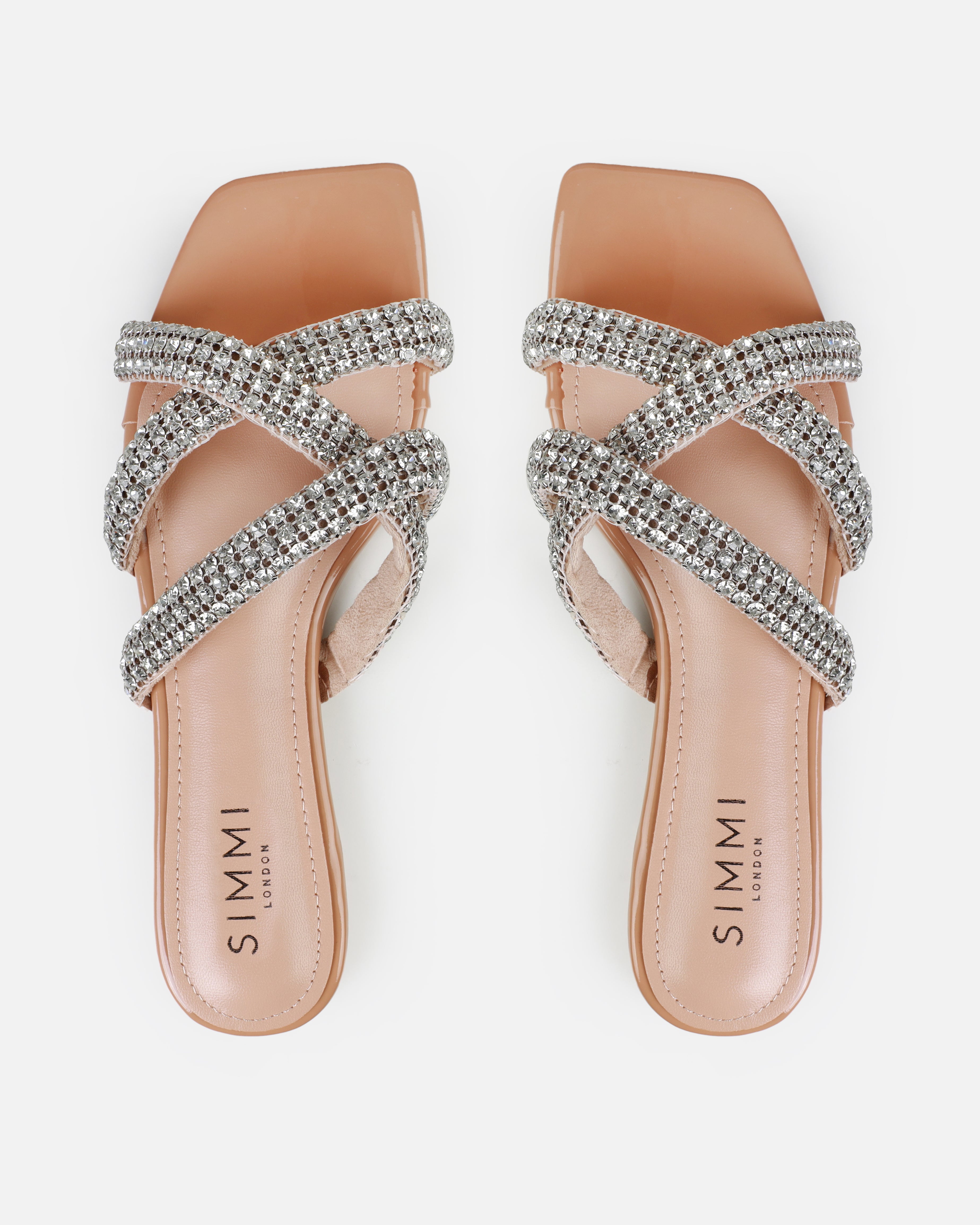 Akari Nude Diamante Crossover Straps Flat Sandals | SIMMI London