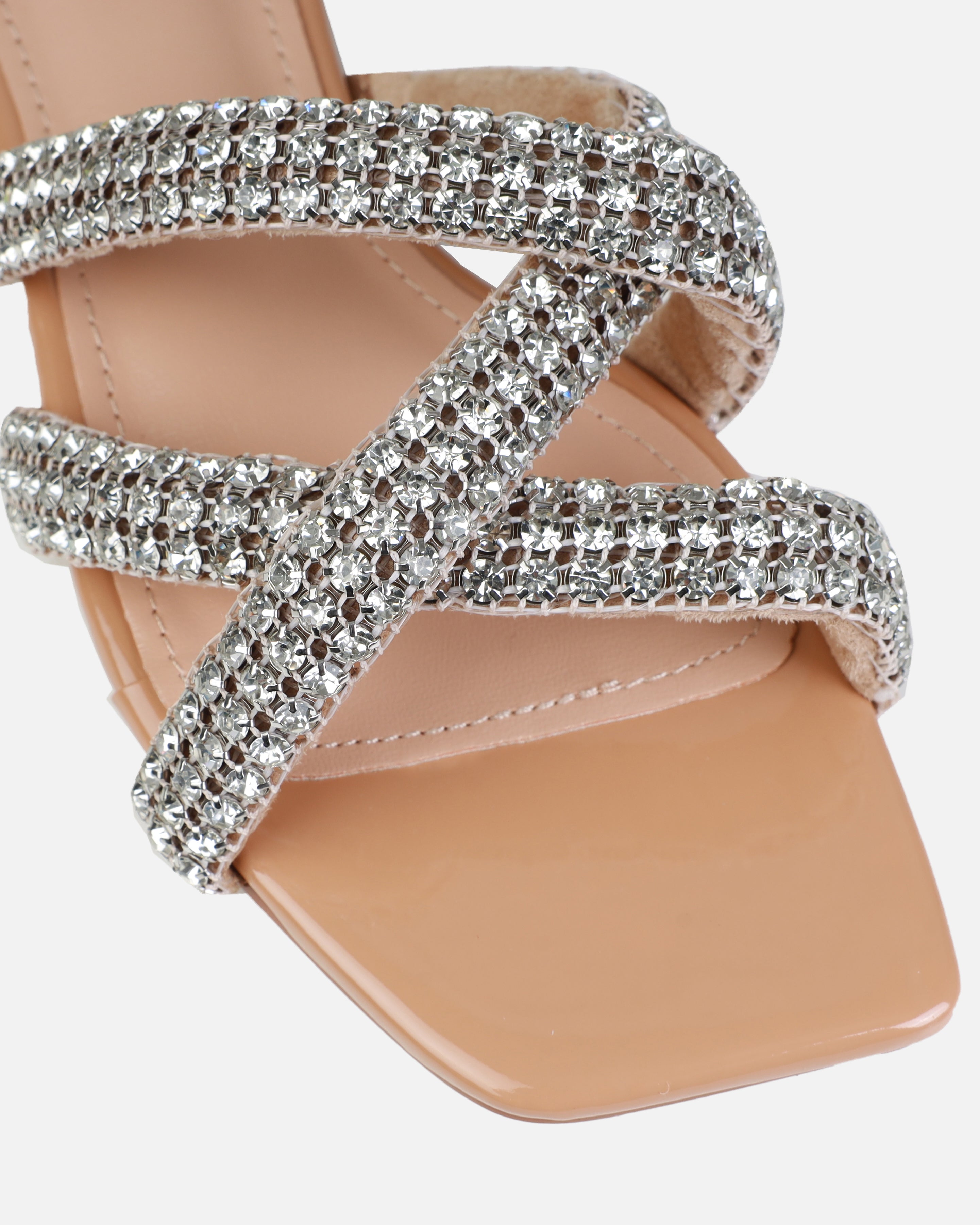 Akari Nude Diamante Crossover Straps Flat Sandals | SIMMI London