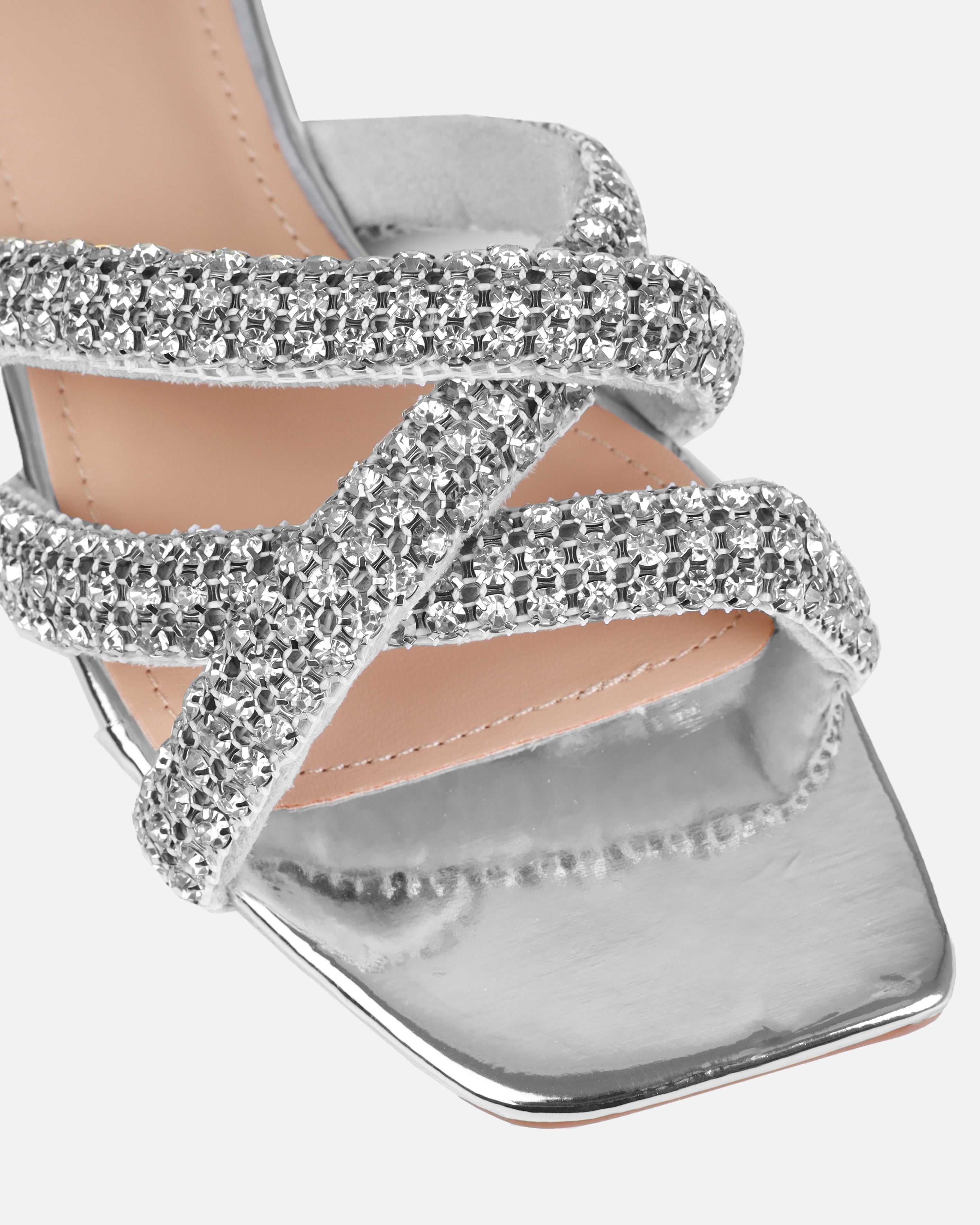 Akari Silver Diamante Crossover Straps Flat Sandals | SIMMI London