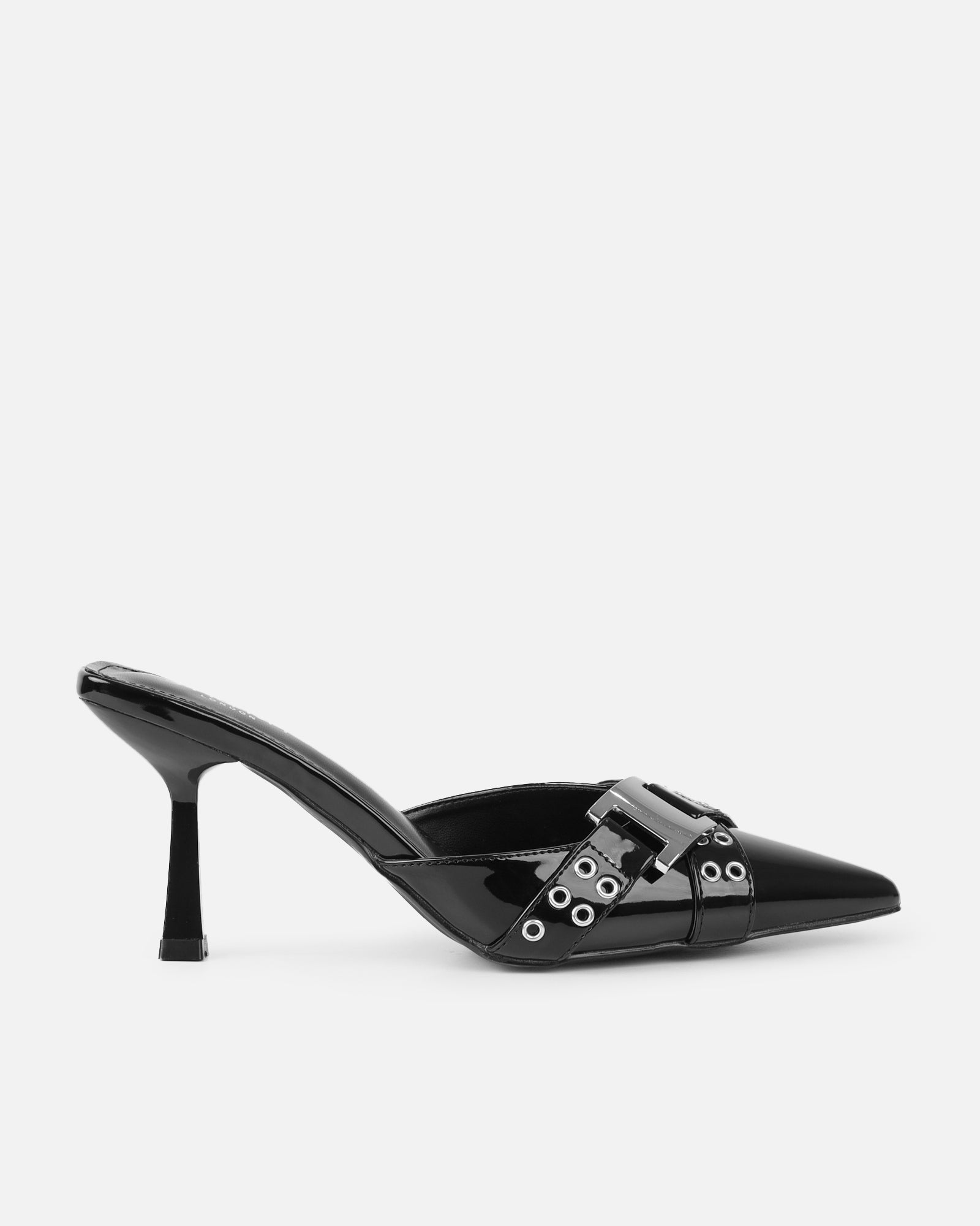 Aksana Black Patent Mule Court Shoes  | SIMMI London