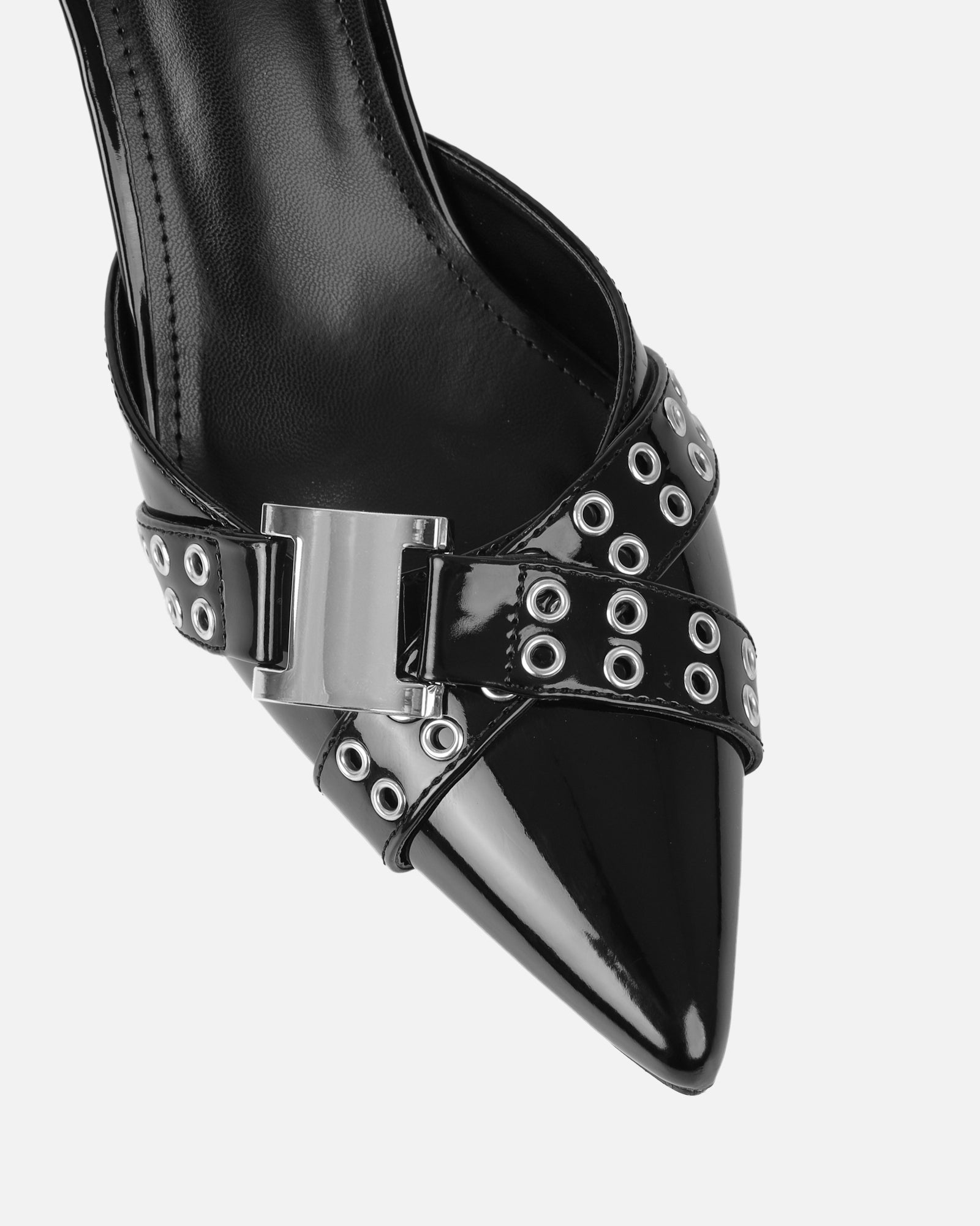 Aksana Black Patent Mule Court Shoes  | SIMMI London