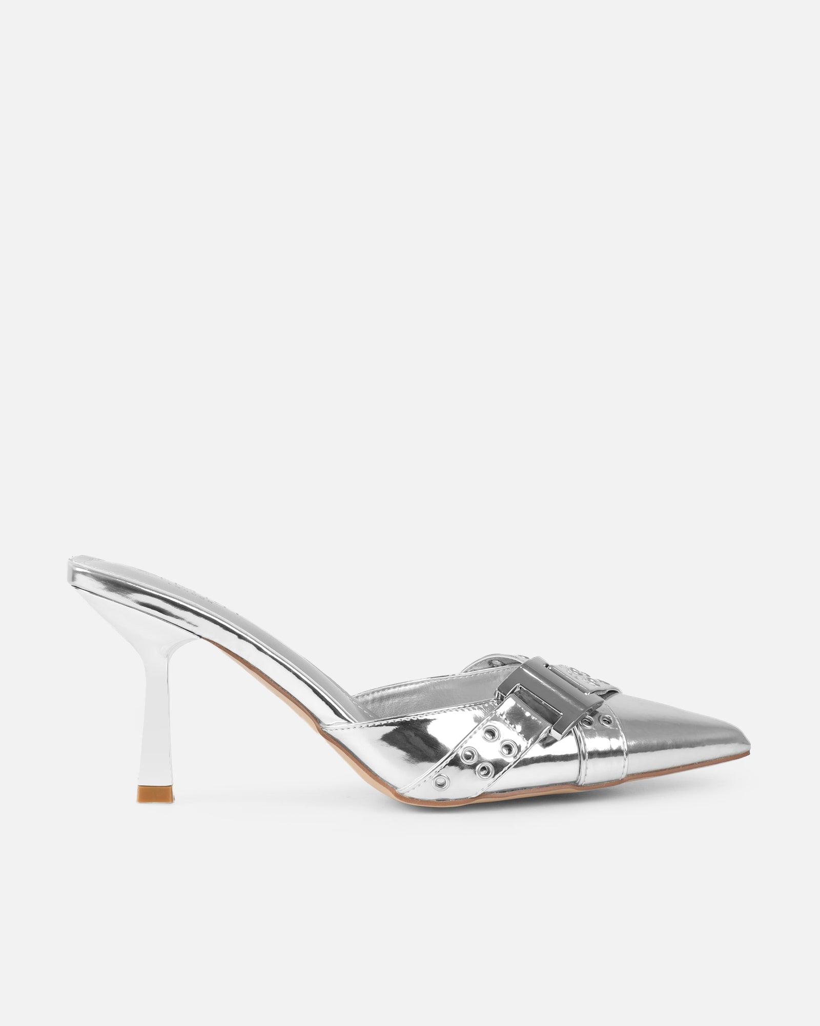 Aksana Silver Mirror Mule Court Shoes | SIMMI London