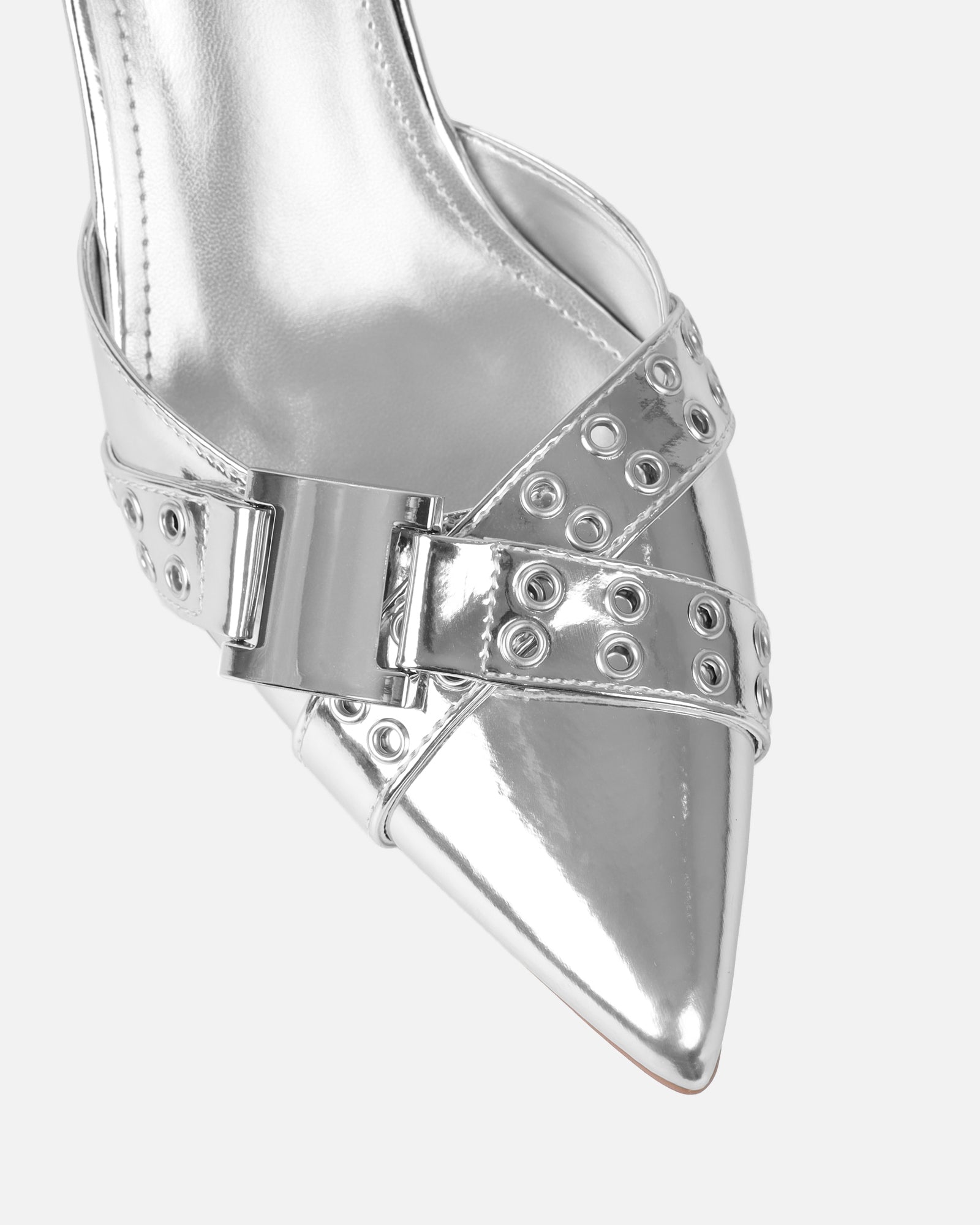 Aksana Silver Mirror Mule Court Shoes | SIMMI London