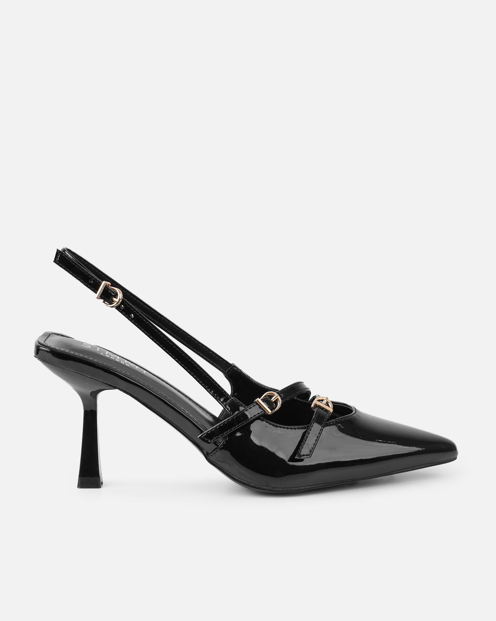 Aksa Black Patent Sling Back Court Shoes  | SIMMI London