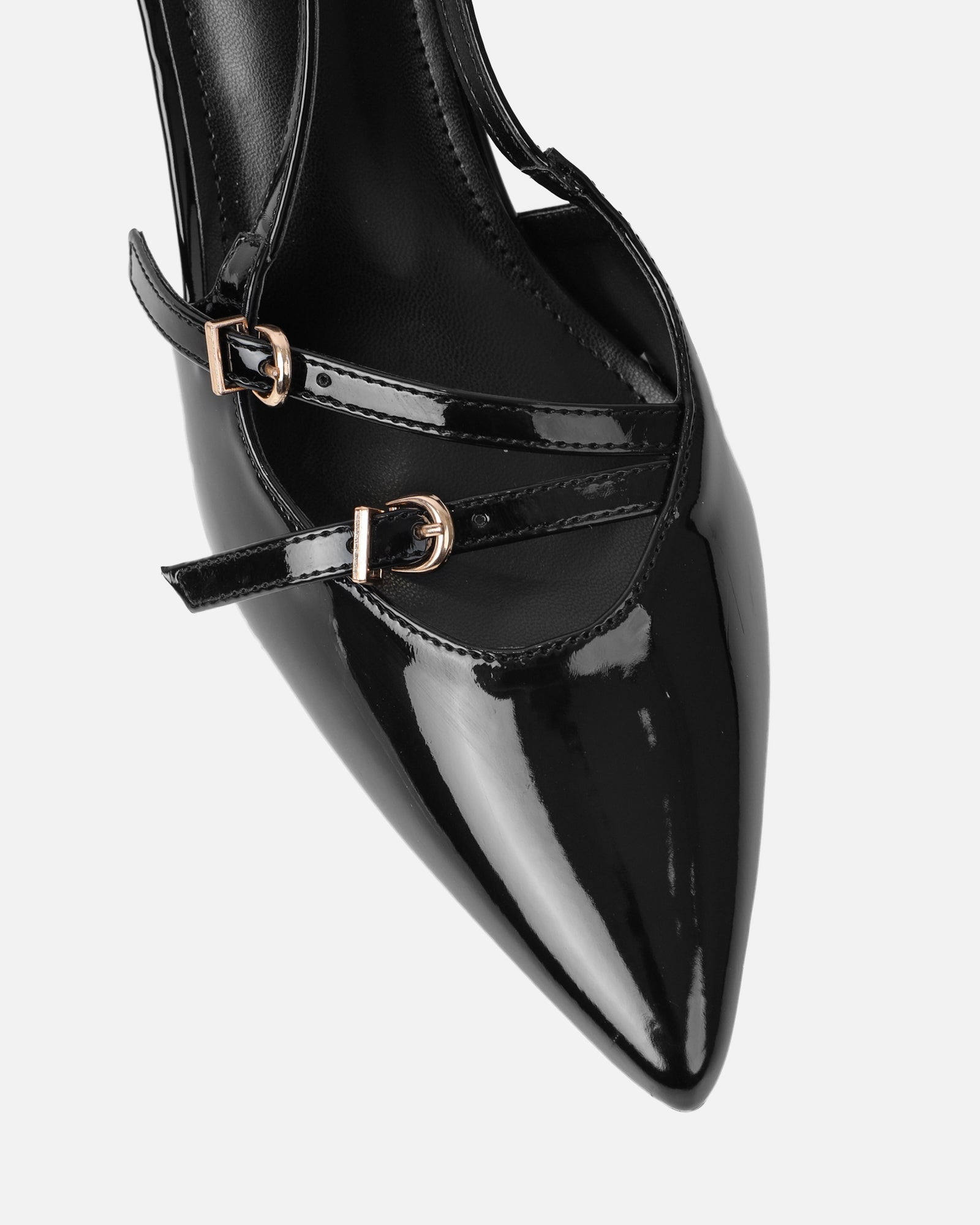 Aksa Black Patent Sling Back Court Shoes  | SIMMI London