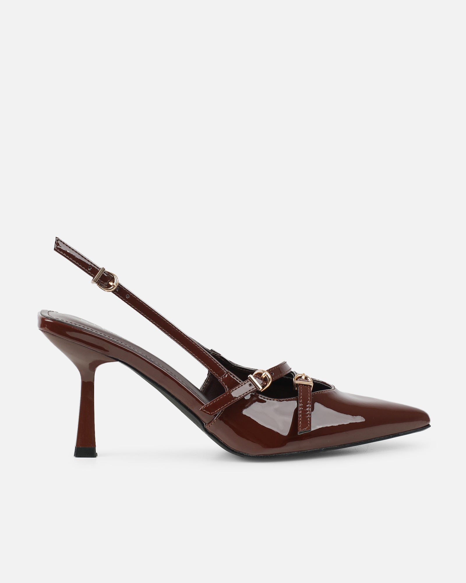 Aksa brown patent sling back court shoes | SIMMI London