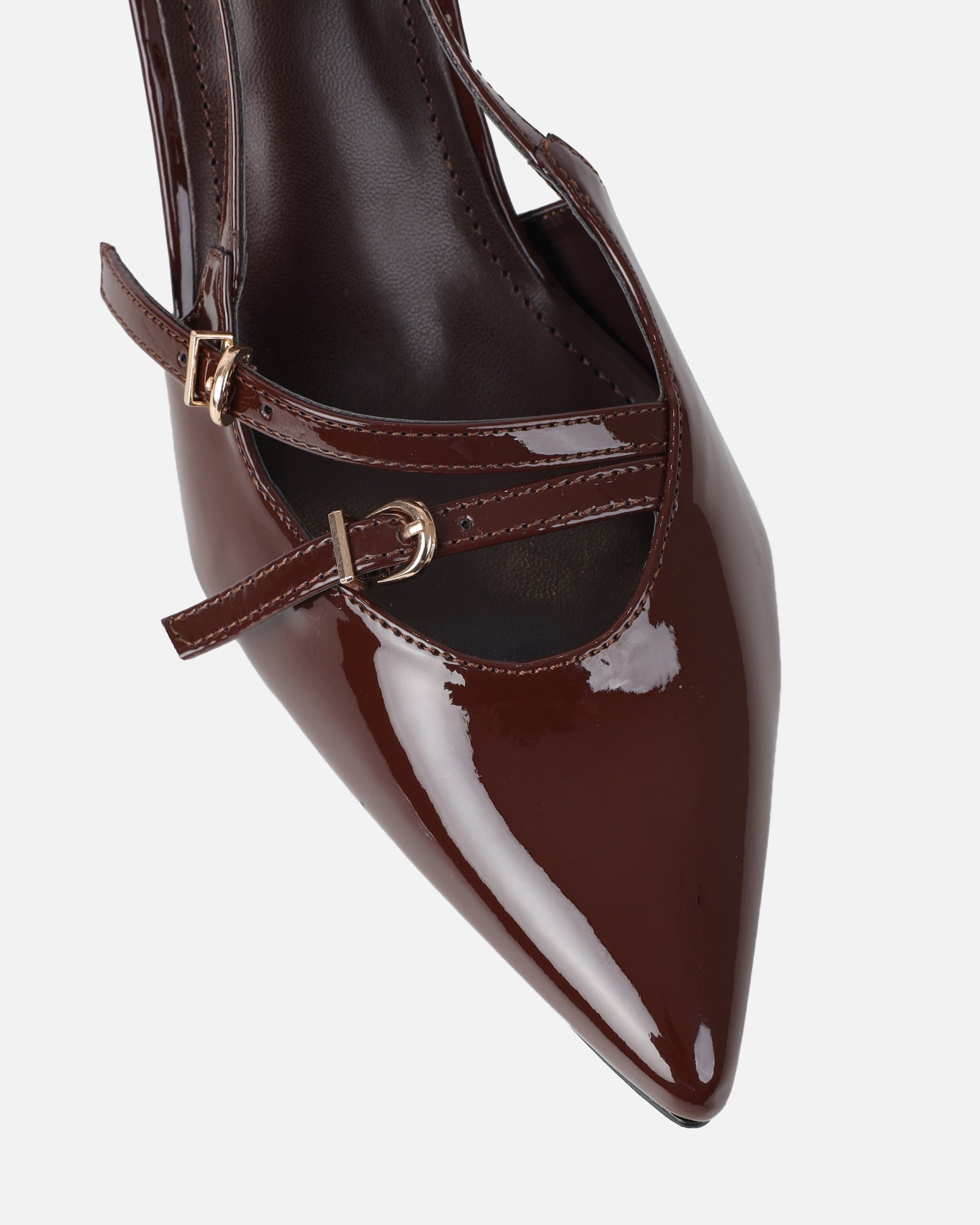 Aksa brown patent sling back court shoes | SIMMI London