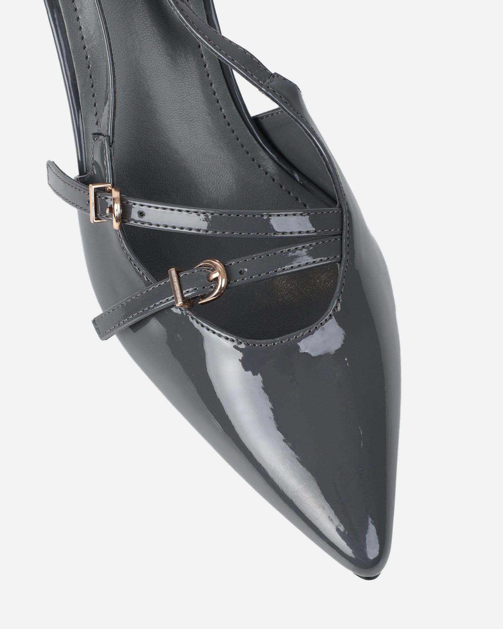 Aksa Grey Patent Sling Back Court Shoes  | SIMMI London