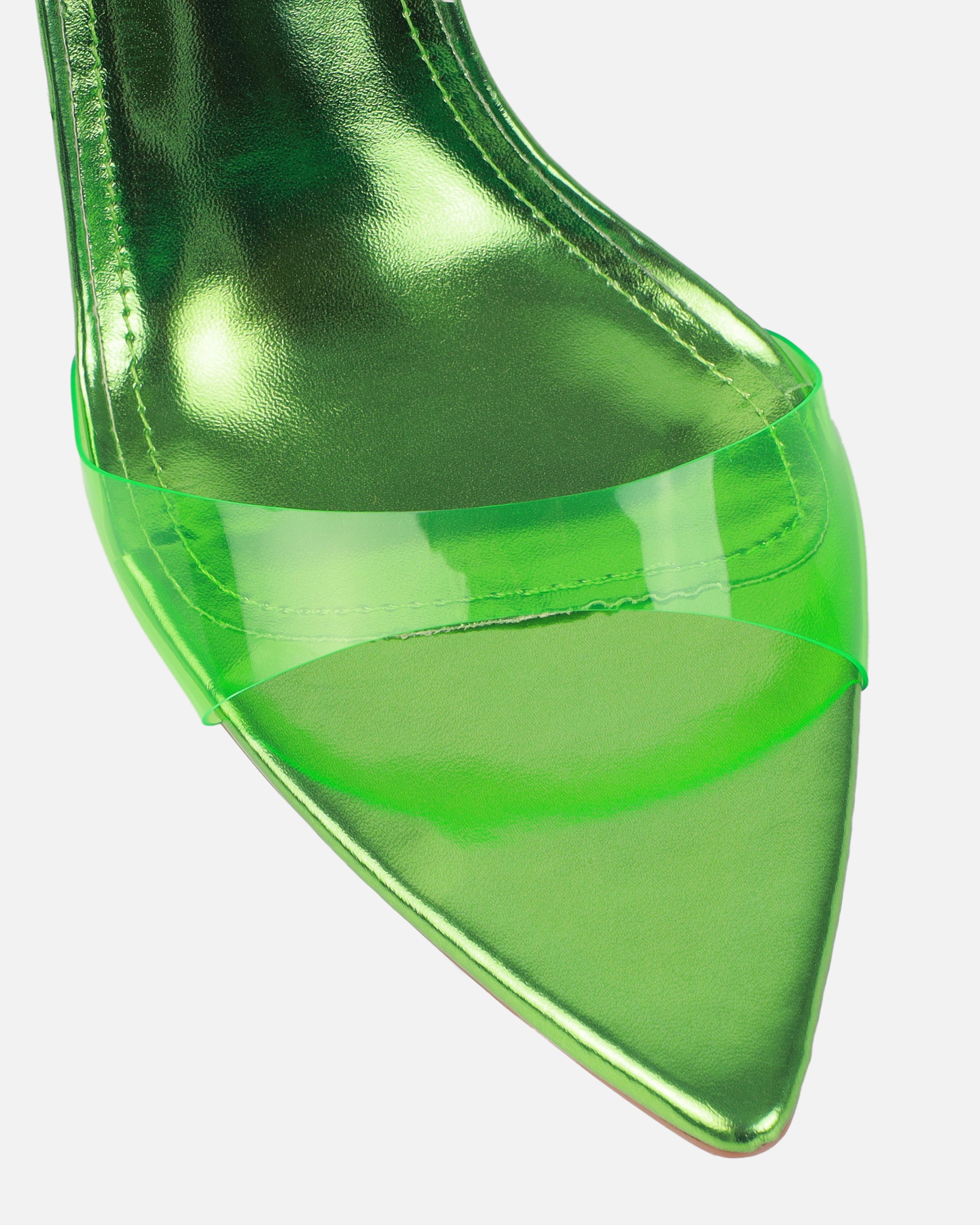 Mary Bedford Ariaa Green Clear Lace Up Stiletto Heels | SIMMI London