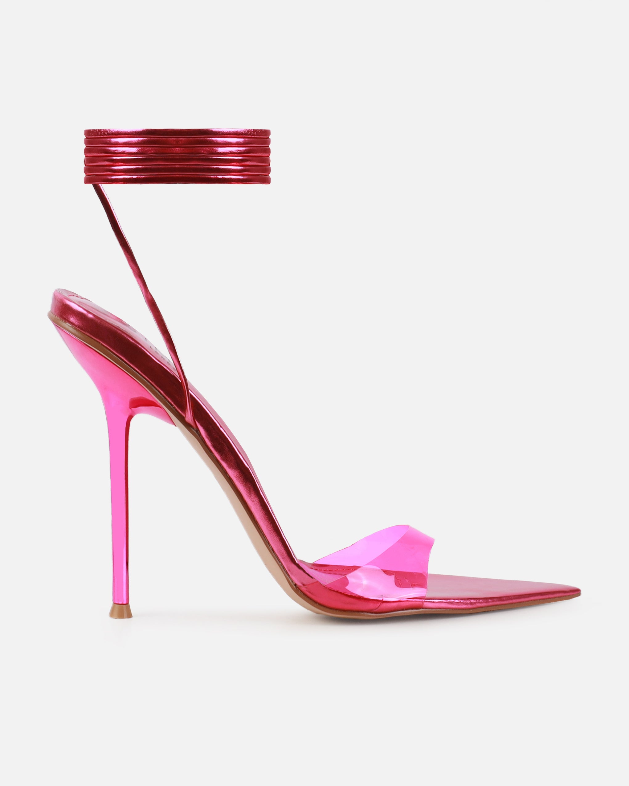 Mary Bedford Ariaa Pink Clear Lace Up Stiletto Heels | SIMMI London